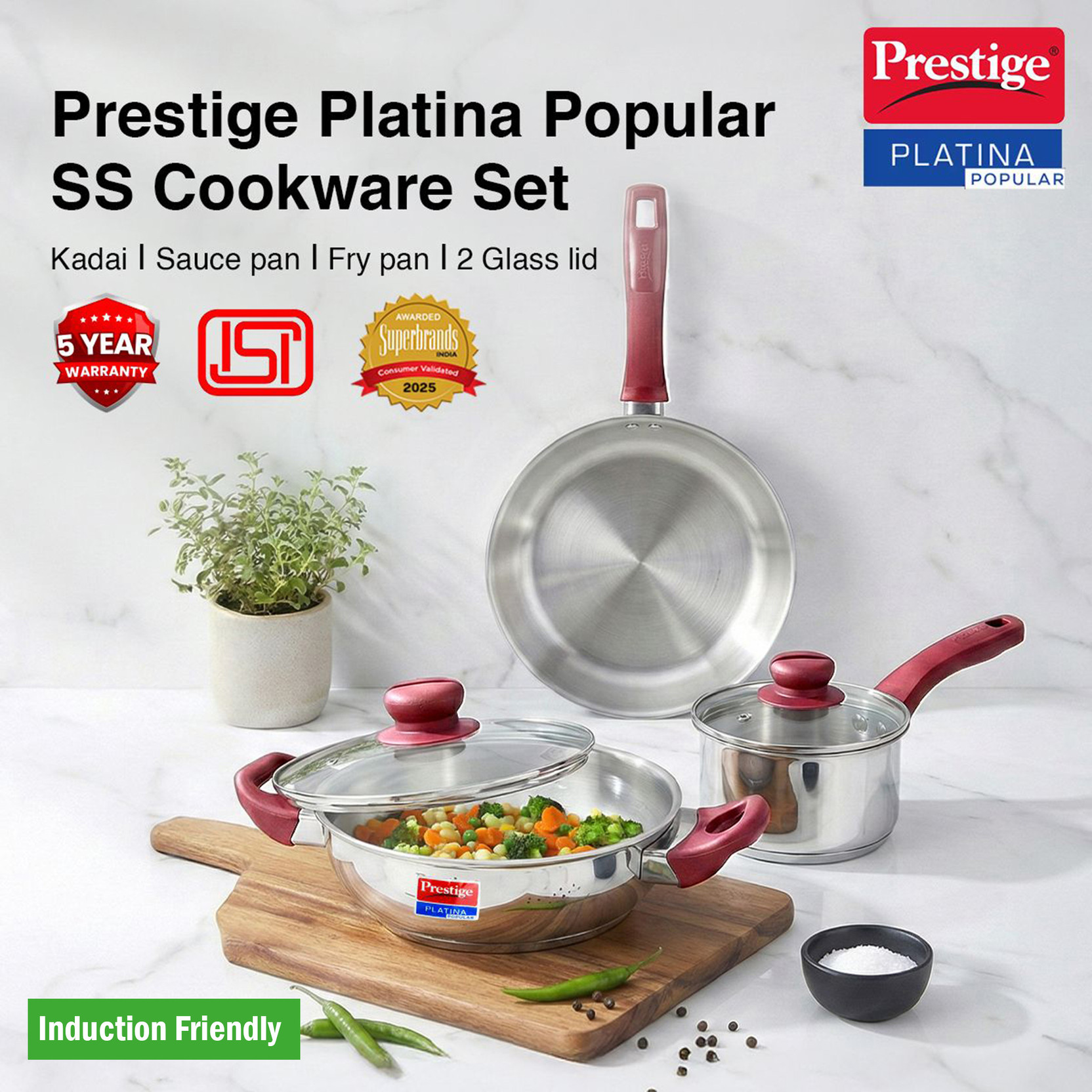 Prestige Platina Popular Induction Bottom Cookware Set