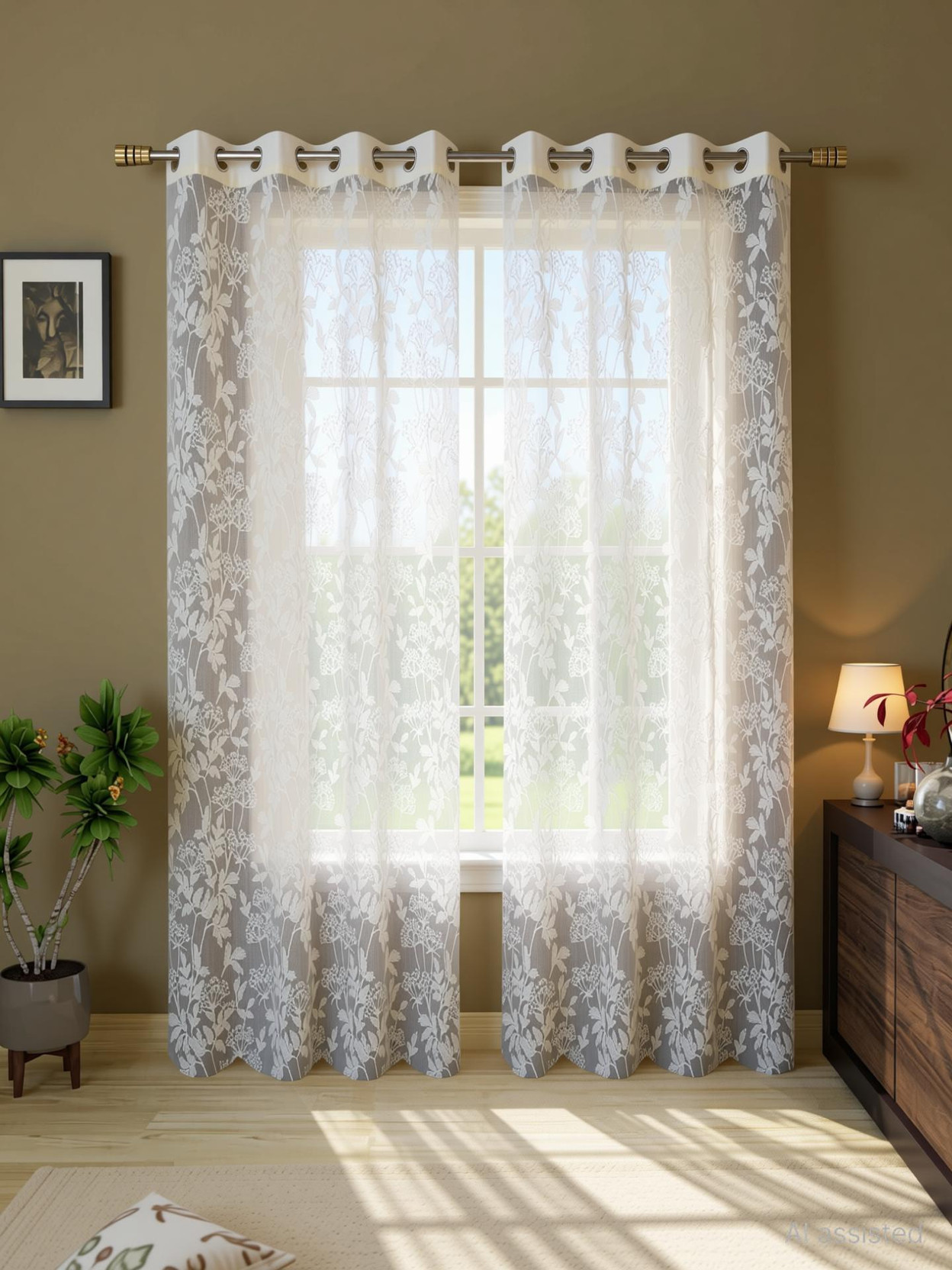 Brand Roots 274 cm (9 ft) Long Door Net Semi Transparent Curtain (Pack Of 2)