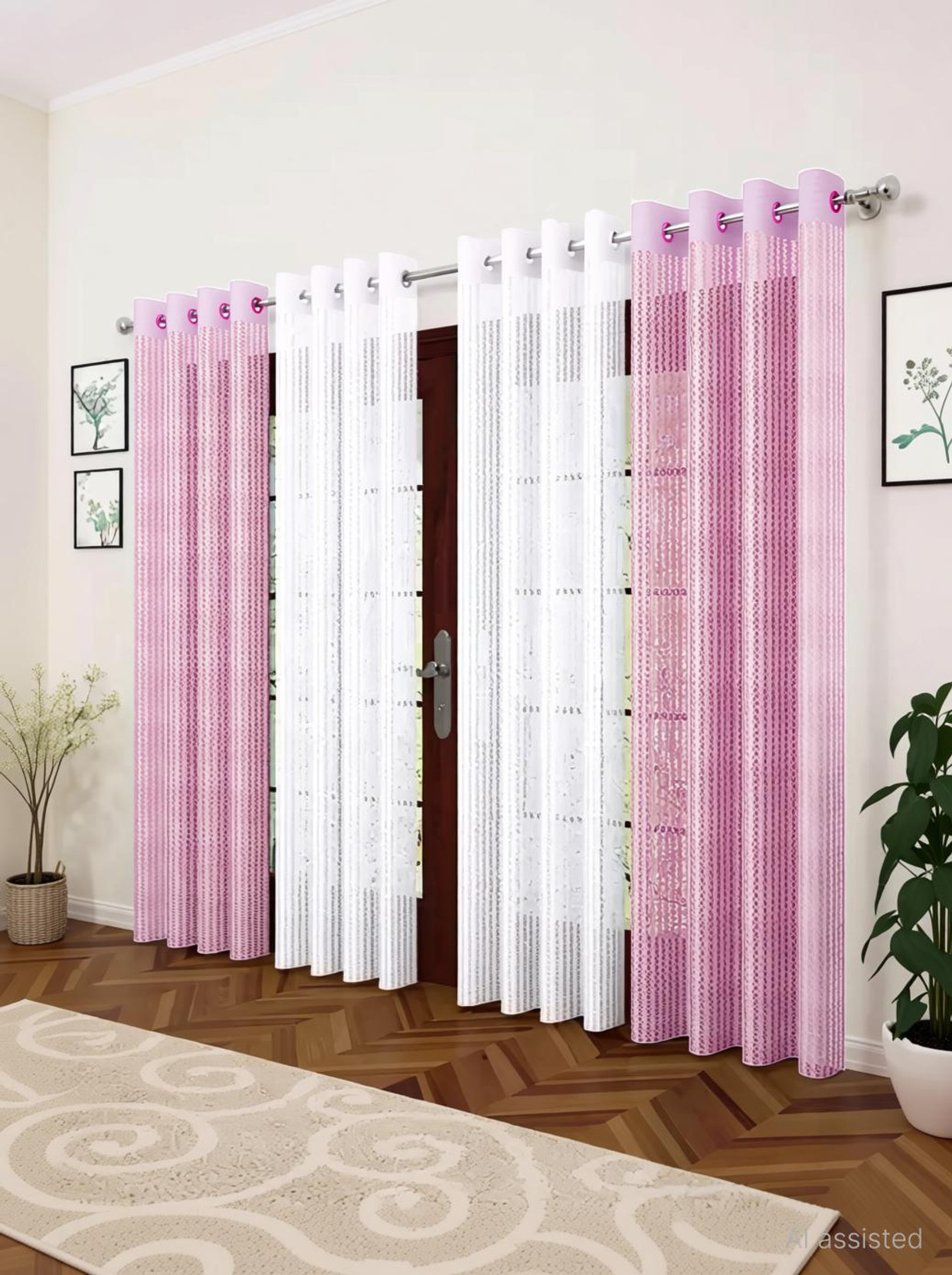 decolike 274 cm (9 ft) Long Door Net Semi Transparent Curtain (Pack Of 4)