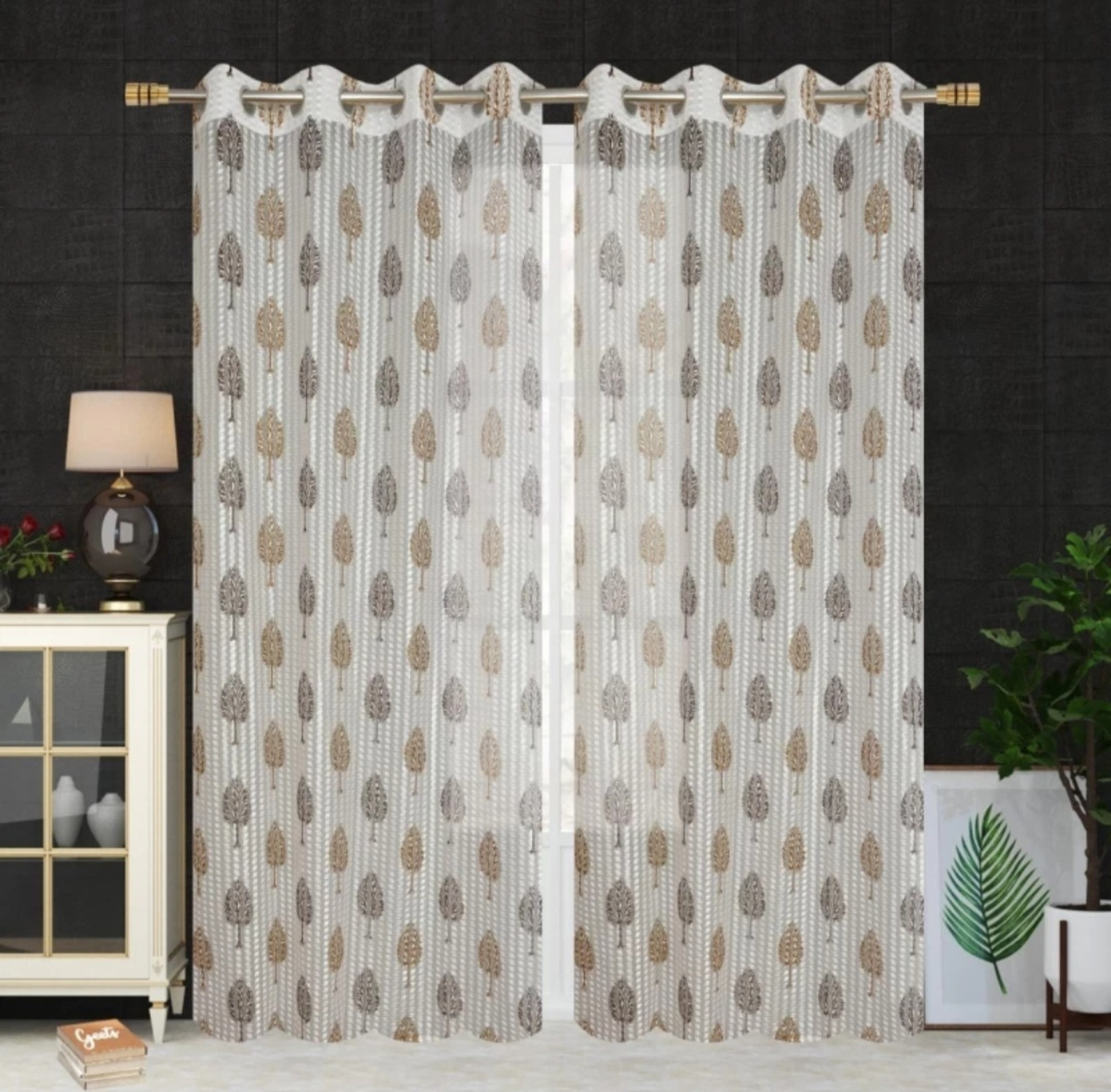 GULISTAAN 274 cm (9 ft) Long Door Net Semi Transparent Curtain (Pack Of 2)