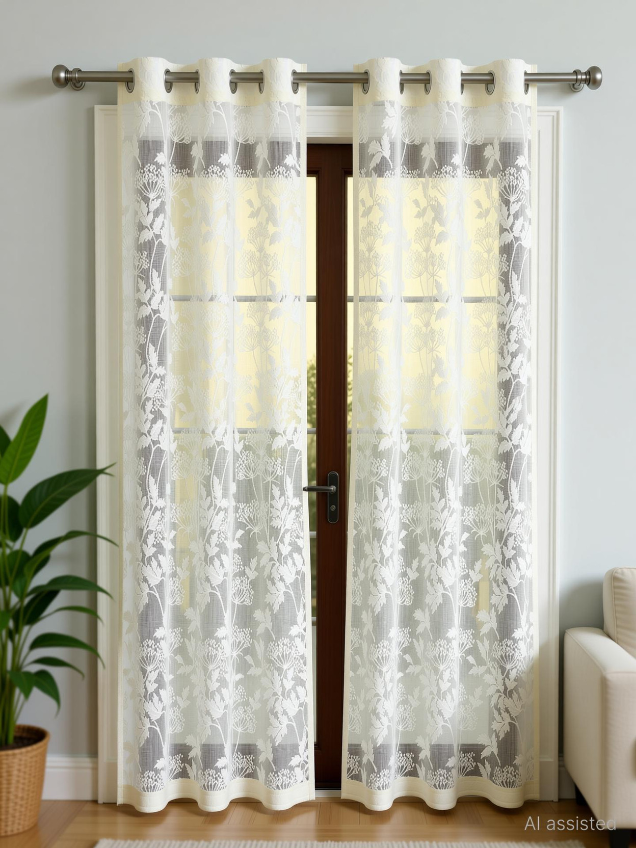 Arick Home 274 cm (9 ft) Long Door Net Semi Transparent Curtain (Pack Of 2)