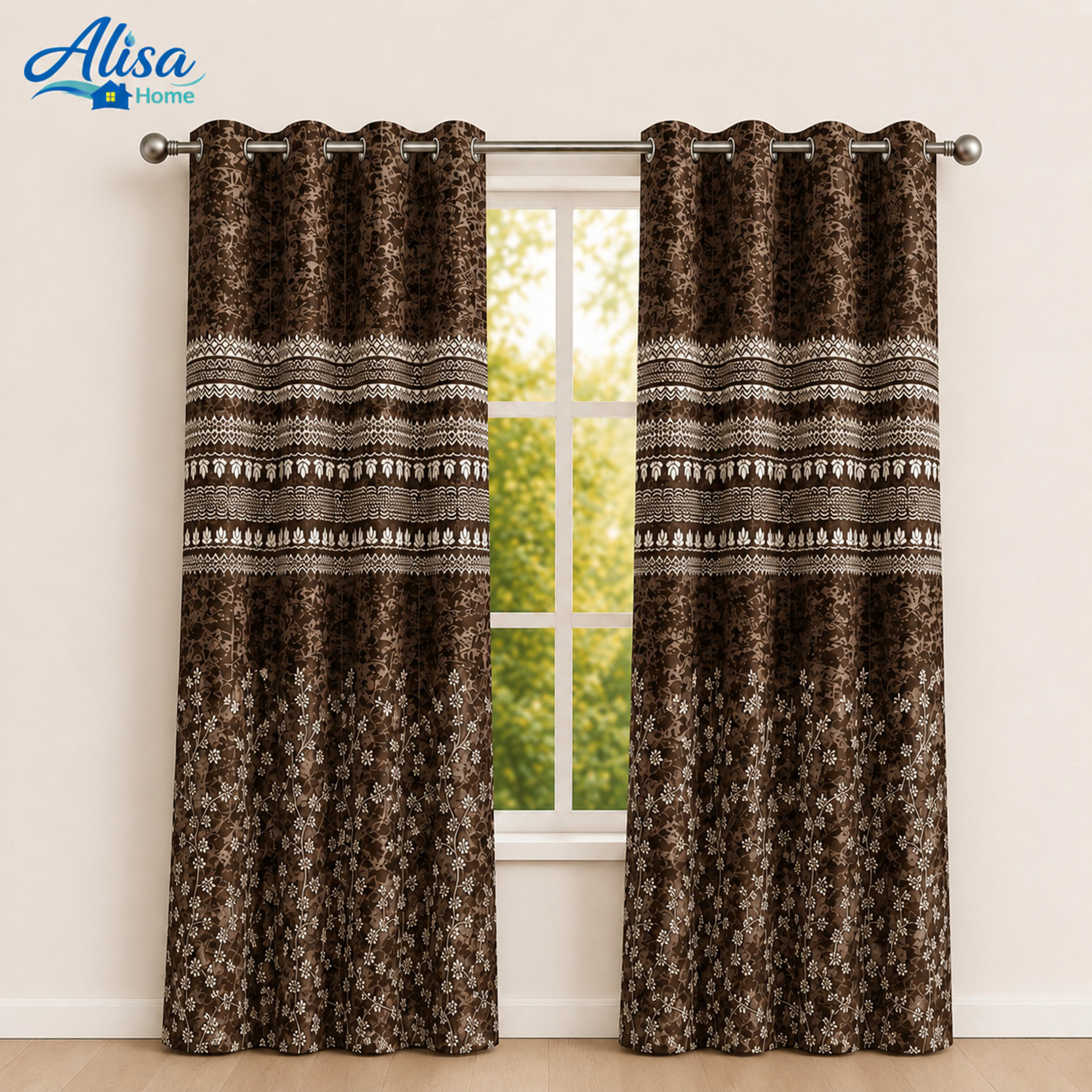 Alisa Home 215 cm (7 ft) Window Polyester Blackout Curtain (Pack Of 2)
