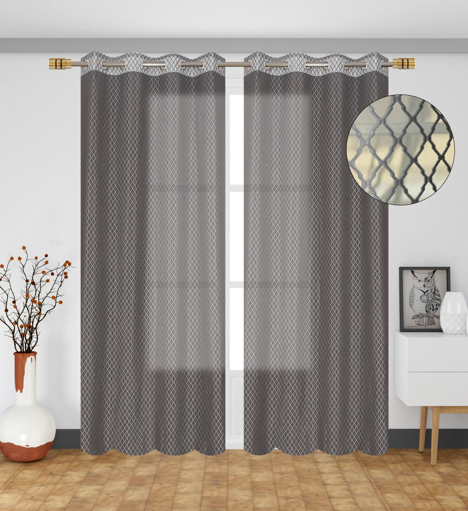 TRENDORA 274.32 cm (9 ft) Long Door Net Semi Transparent Curtain (Pack Of 2)