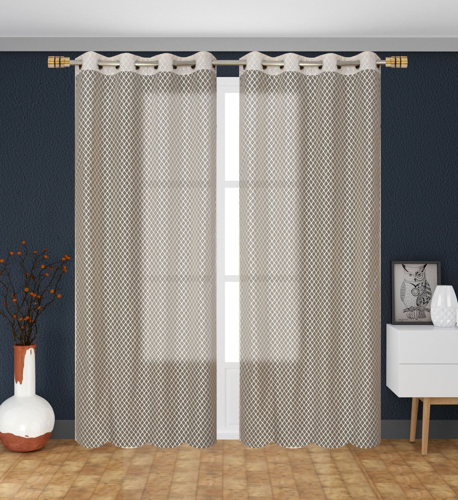 Fashion Throw 270 cm (9 ft) Long Door Net Semi Transparent Curtain (Pack Of 2)