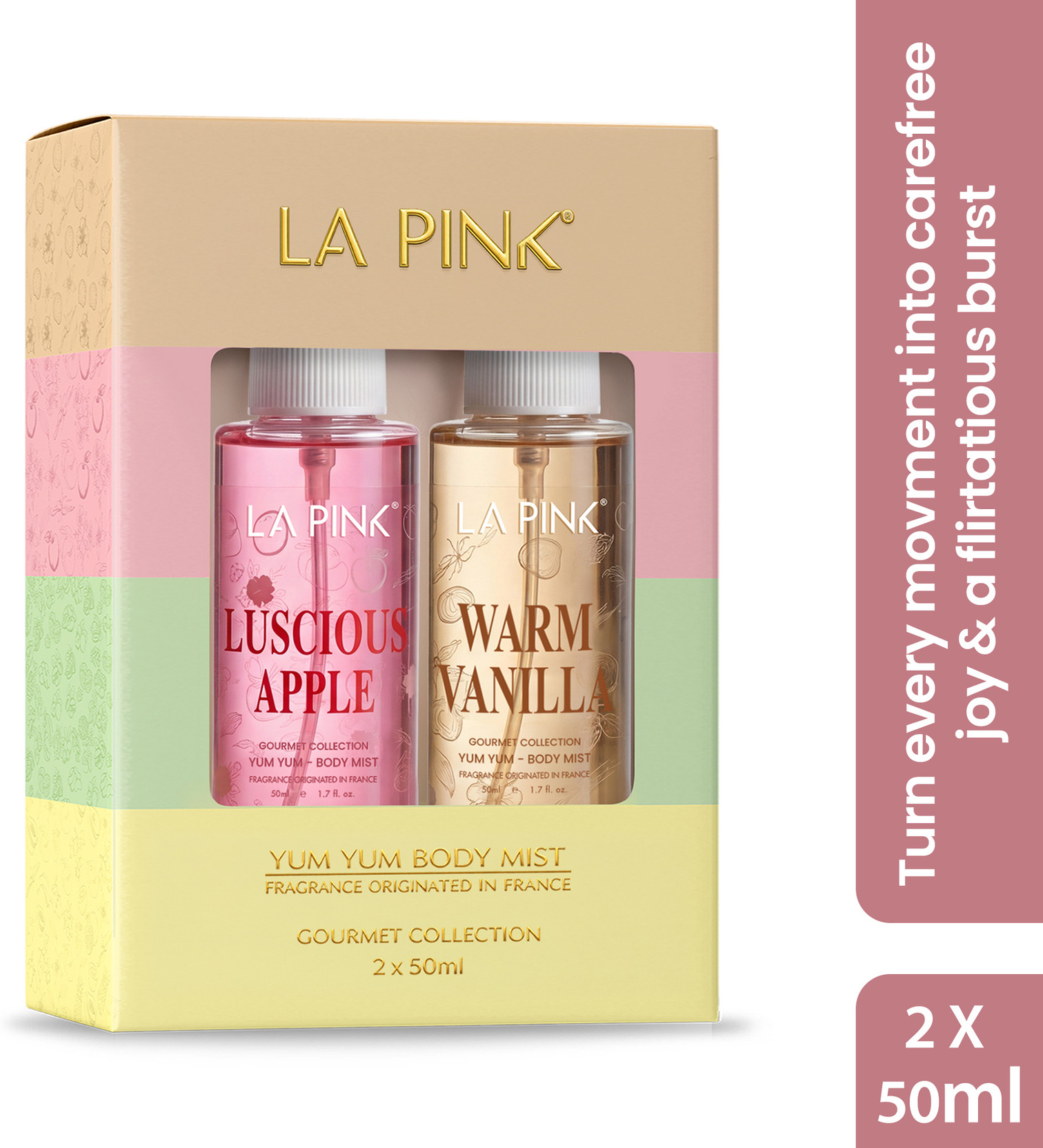 La Pink Luscious Apple & Warm Vanilla Perfume Long Lasting (2 x 50ml) Body Mist  -  For Men & Women