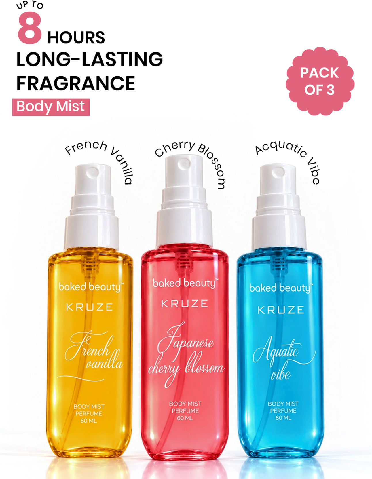 BAKED BEAUTY Kruze Vanilla/Cherry Blossom/Aquatic Fresh Long Lasting Fragrances Body Mist  -  For Women