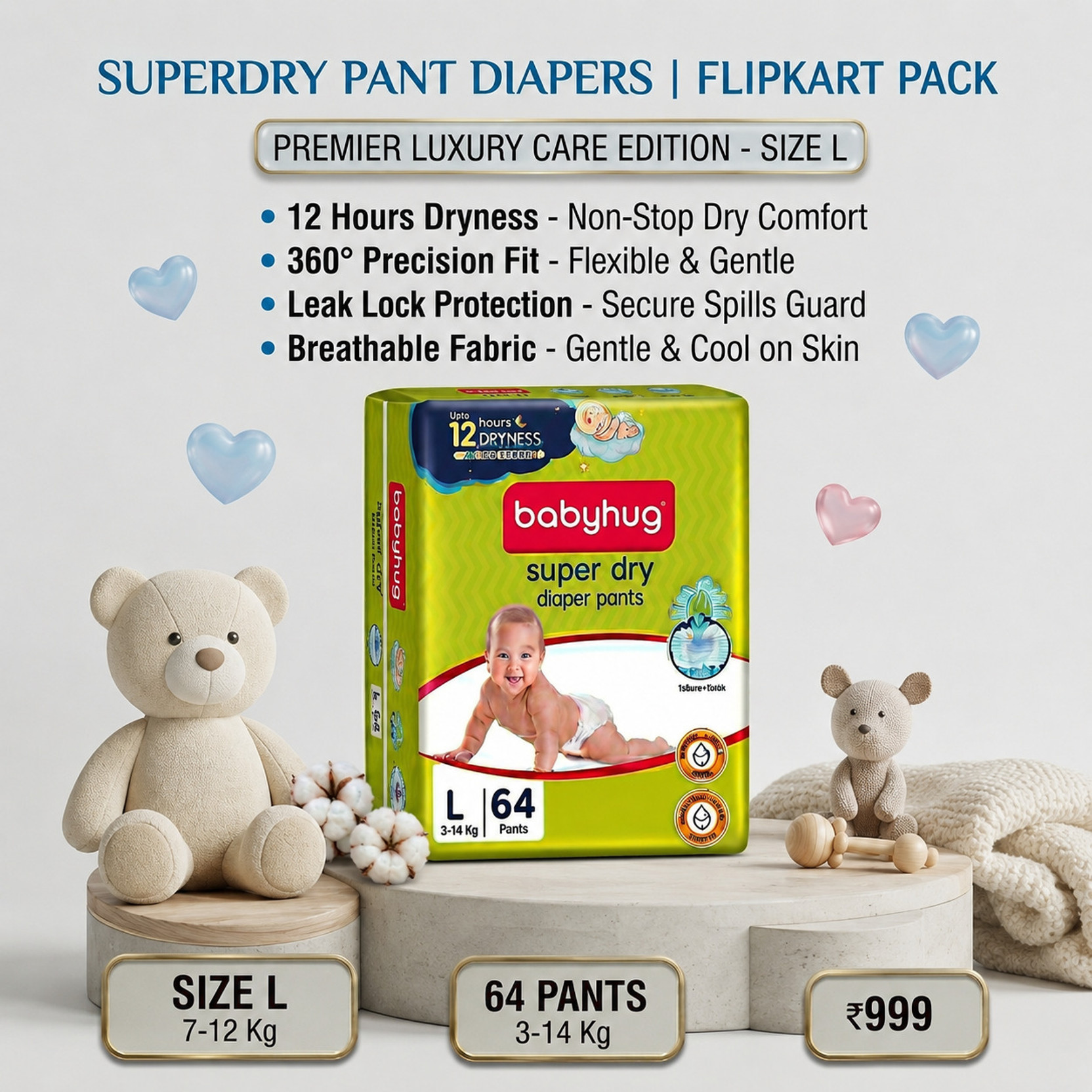 babyhug Baby Superdry Diaper L-64 Diaper Pant infant leakproof overnight diapers Pant Diapers - L