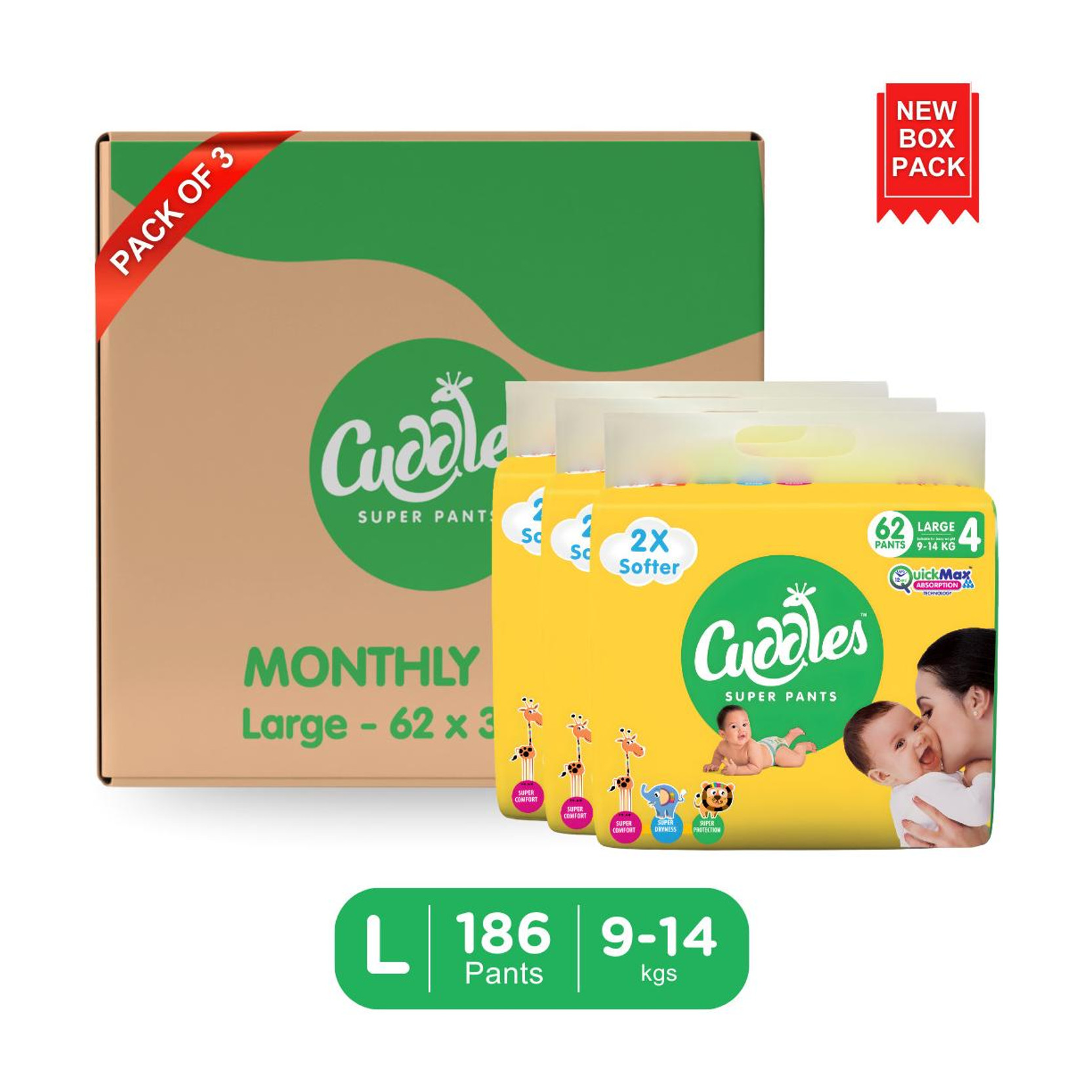 Cuddles - Super Pants 2X Softer Super Dry (Pack of 3) Pant Diapers - L