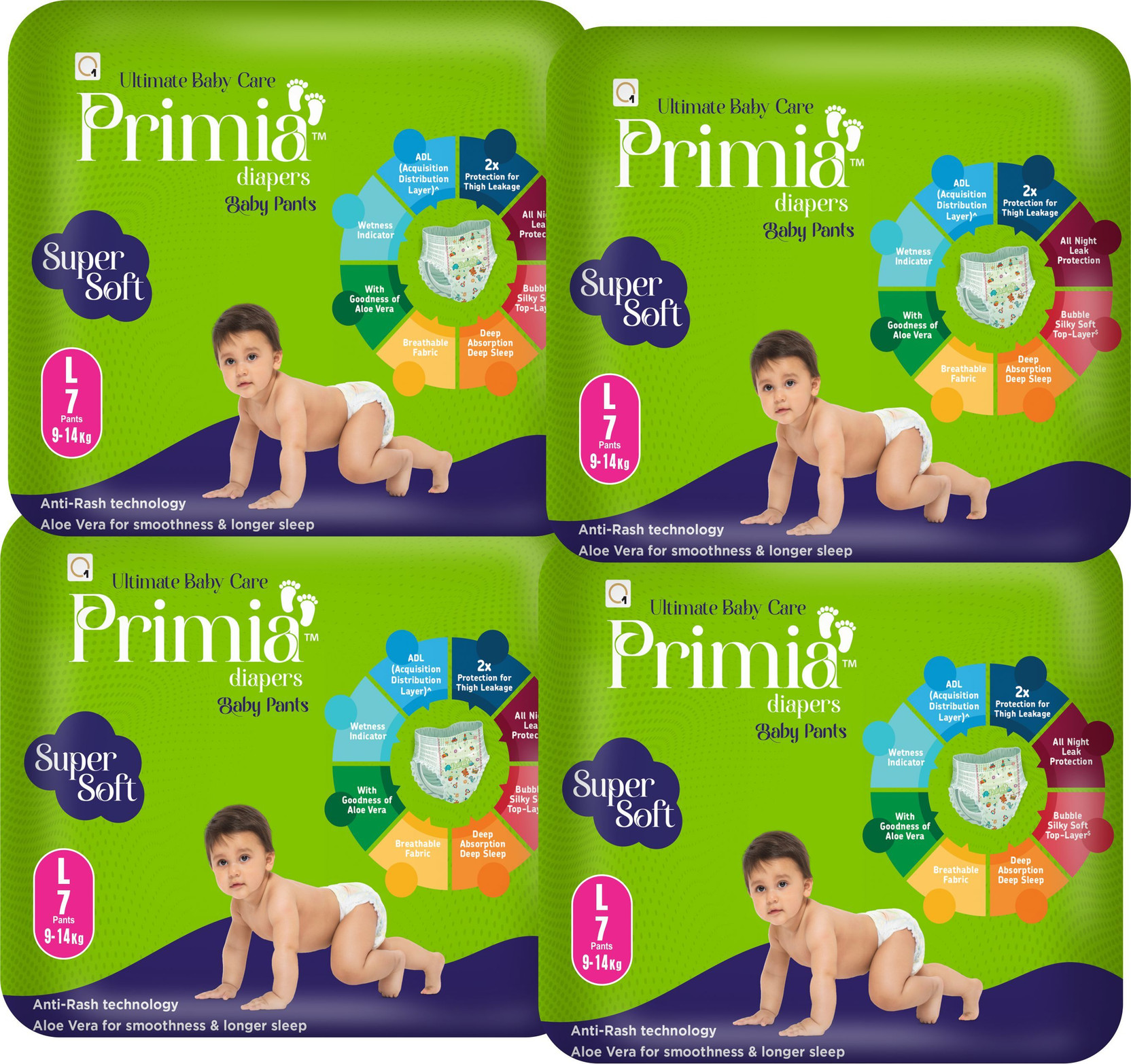 PRIMIA Diaper with Aloe Vera and Anti - Rash Technology I Up to 12 Hours I 09- 14 kg I Pant Diapers - L