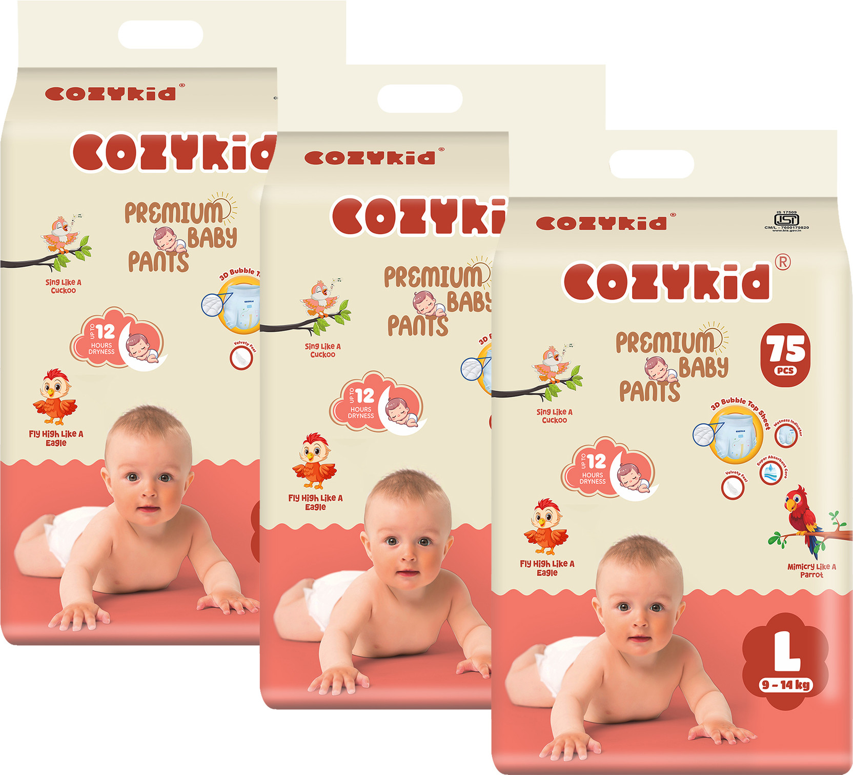 COZYKID Easy Dry Pull-Up Diaper Pants with Rash Protection &12 hrs leakage protection Pant Diapers - L