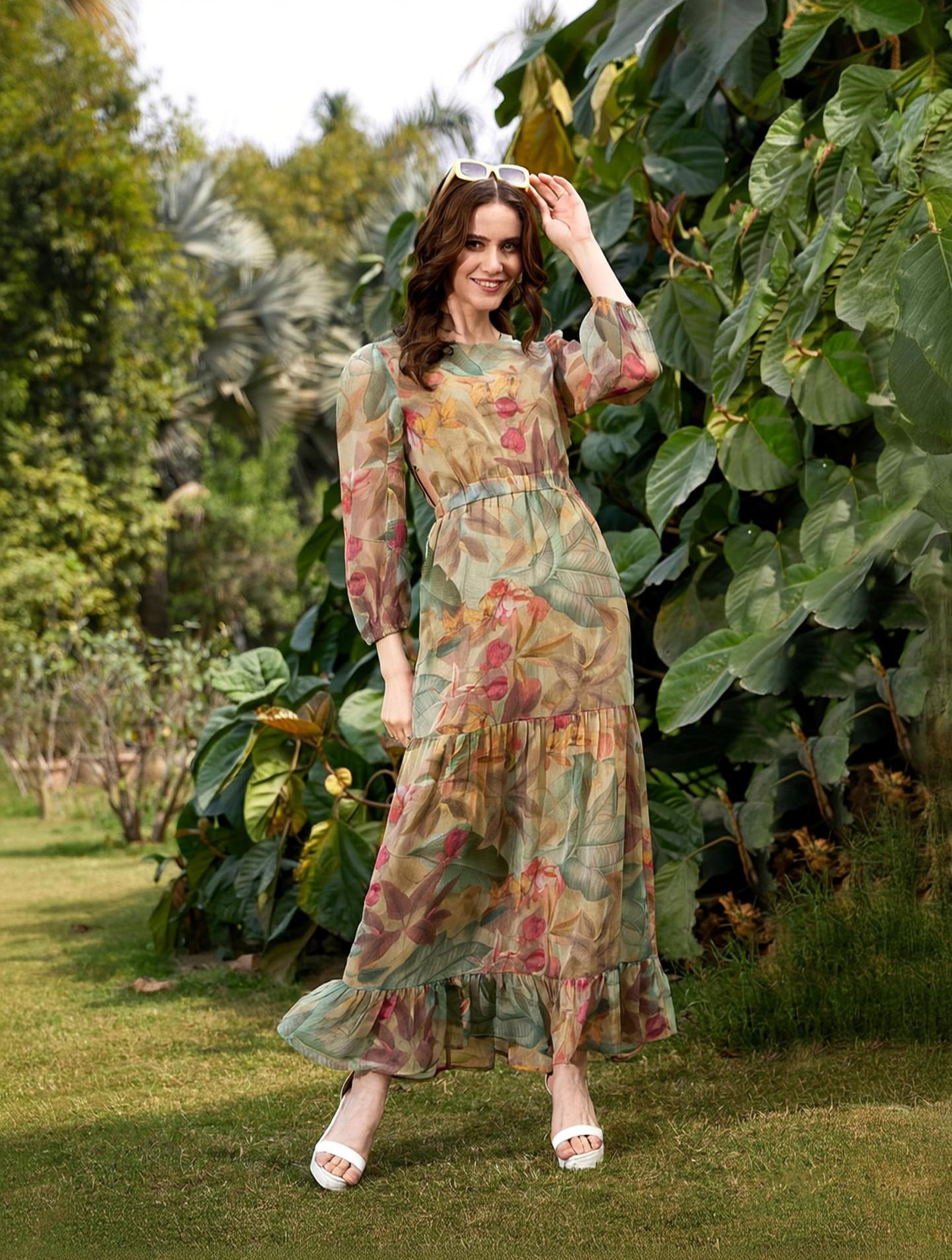 Women A-line Green Maxi/Full Length Dress
