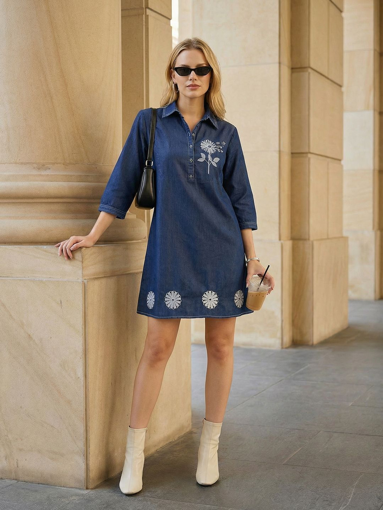 Women A-line Blue Above Knee/Mid Thigh Length Dress