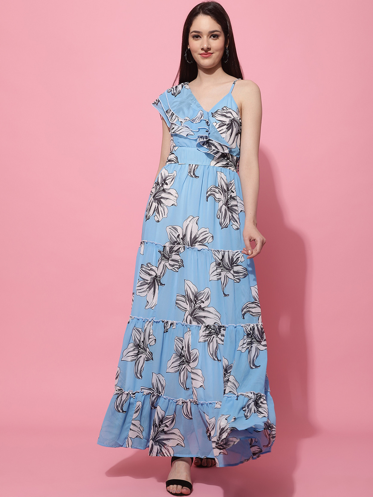 Women A-line Multicolor Maxi/Full Length Dress