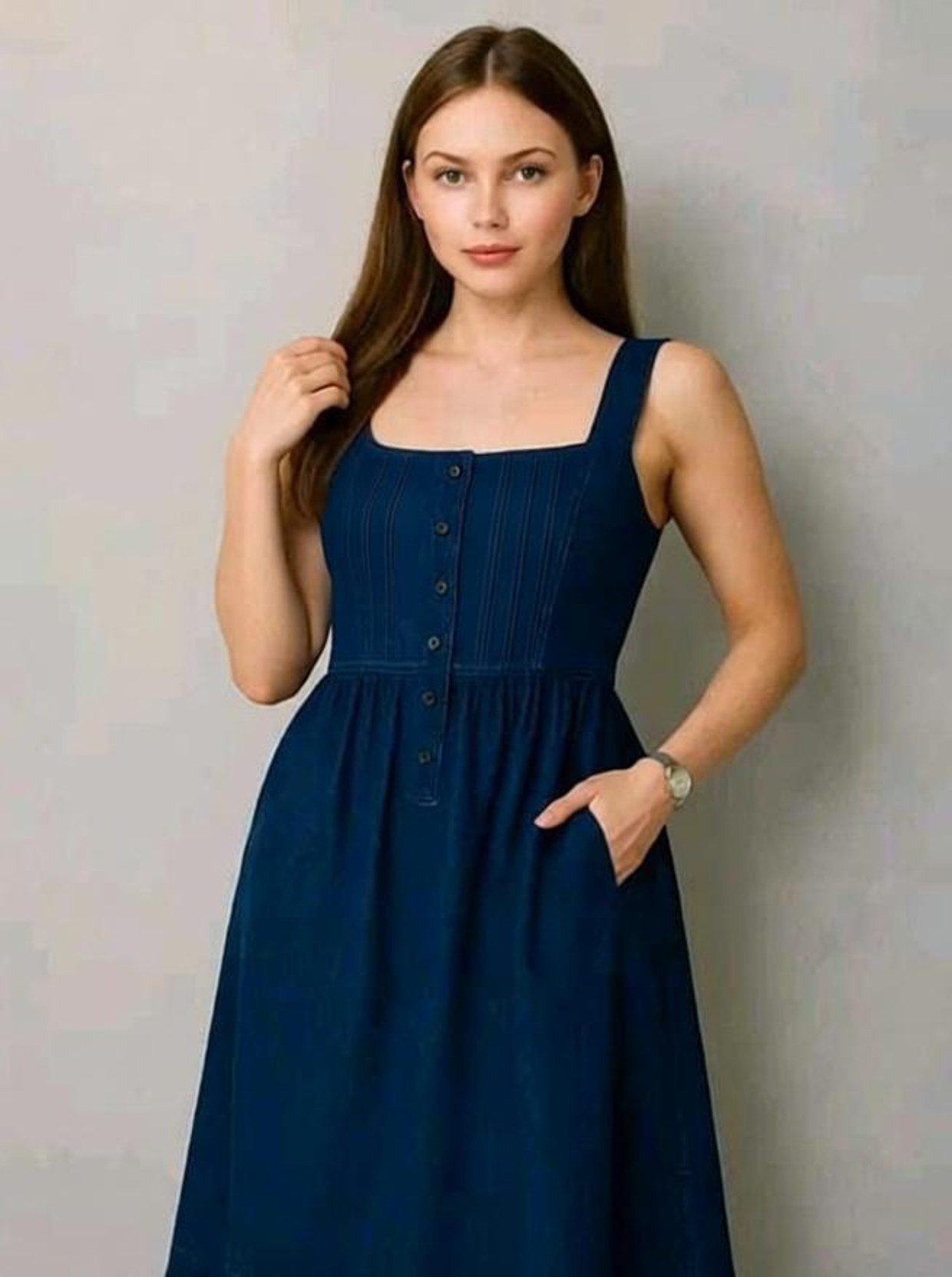Women Fit and Flare Blue Midi/Calf Length Dress