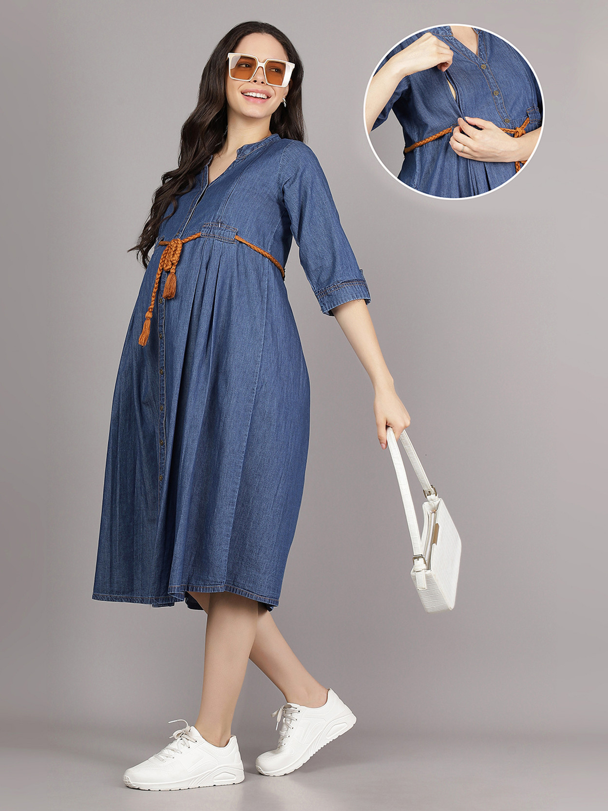 Women Fit and Flare Dark Blue Below Knee Dress