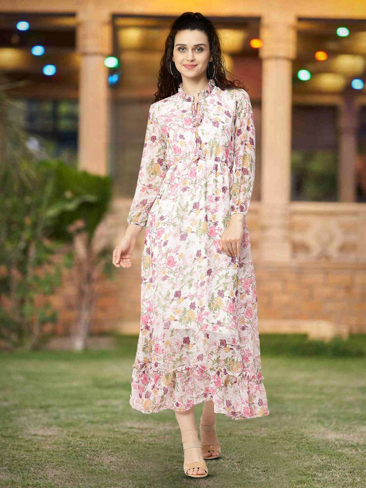 Women A-line Pink Maxi/Full Length Dress