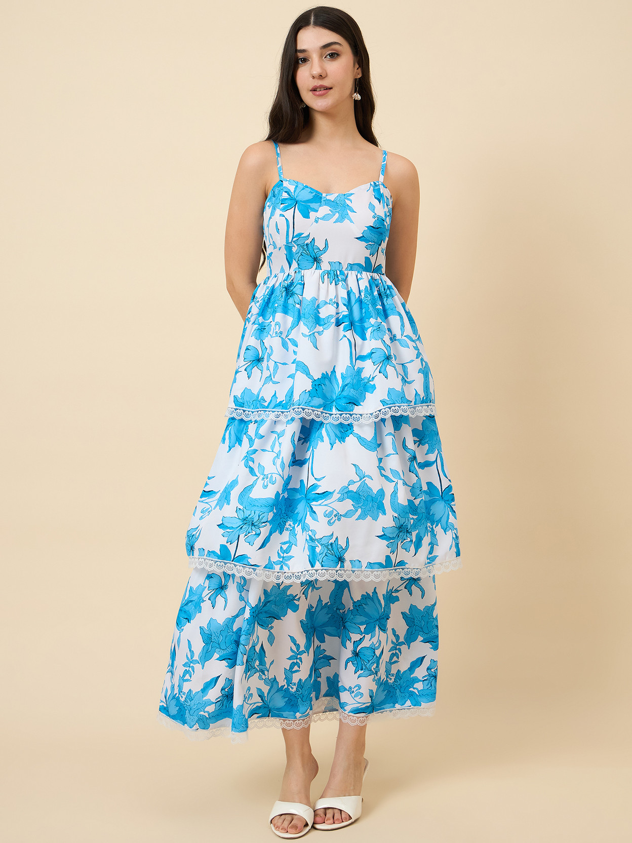 Women Tiered Blue Maxi/Full Length Dress