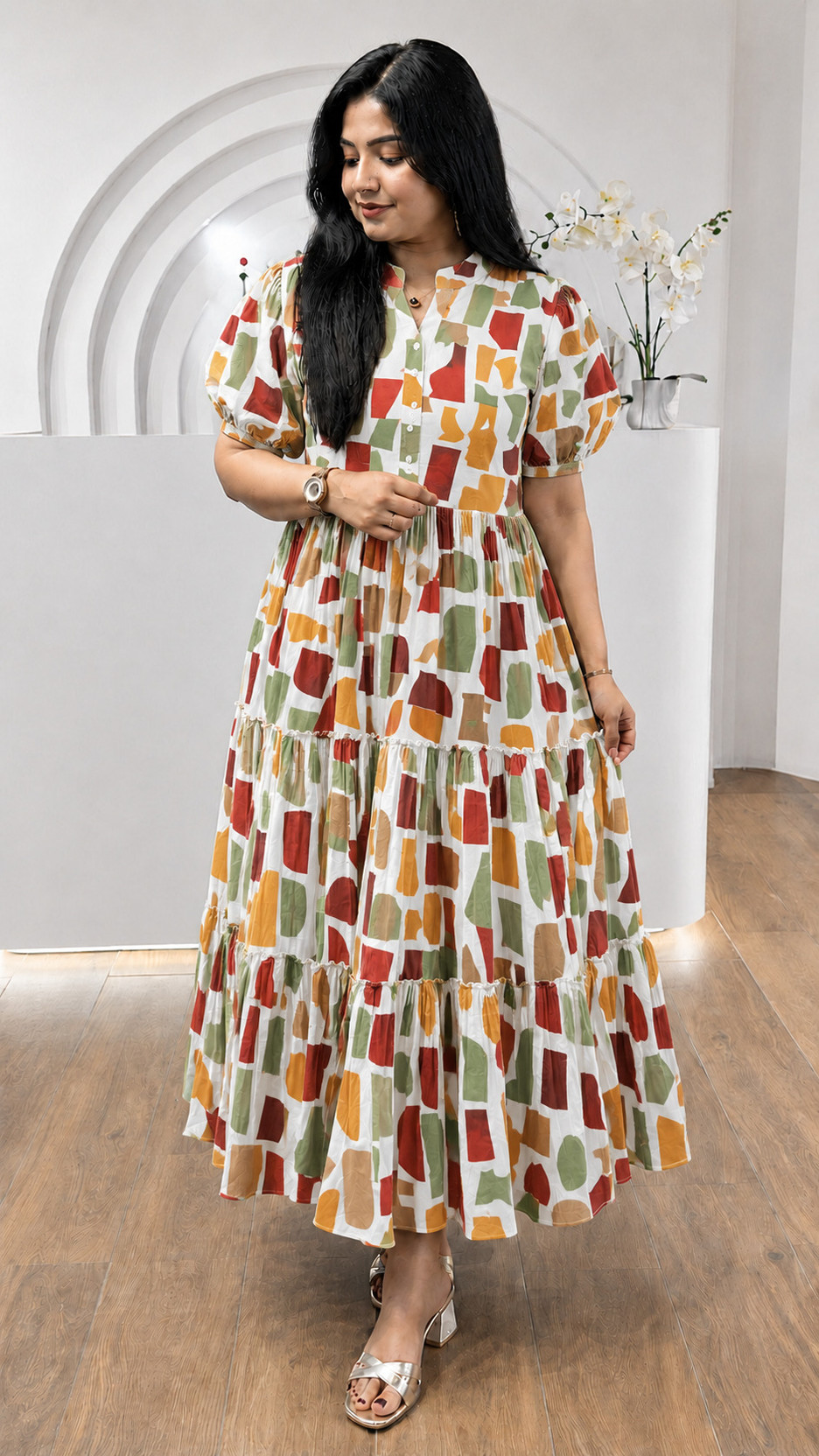 Women Tiered Multicolor Maxi/Full Length Dress