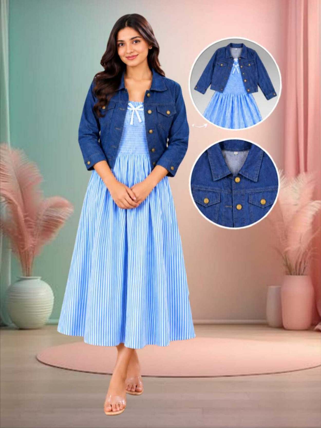 Women A-line Blue Midi/Calf Length Dress