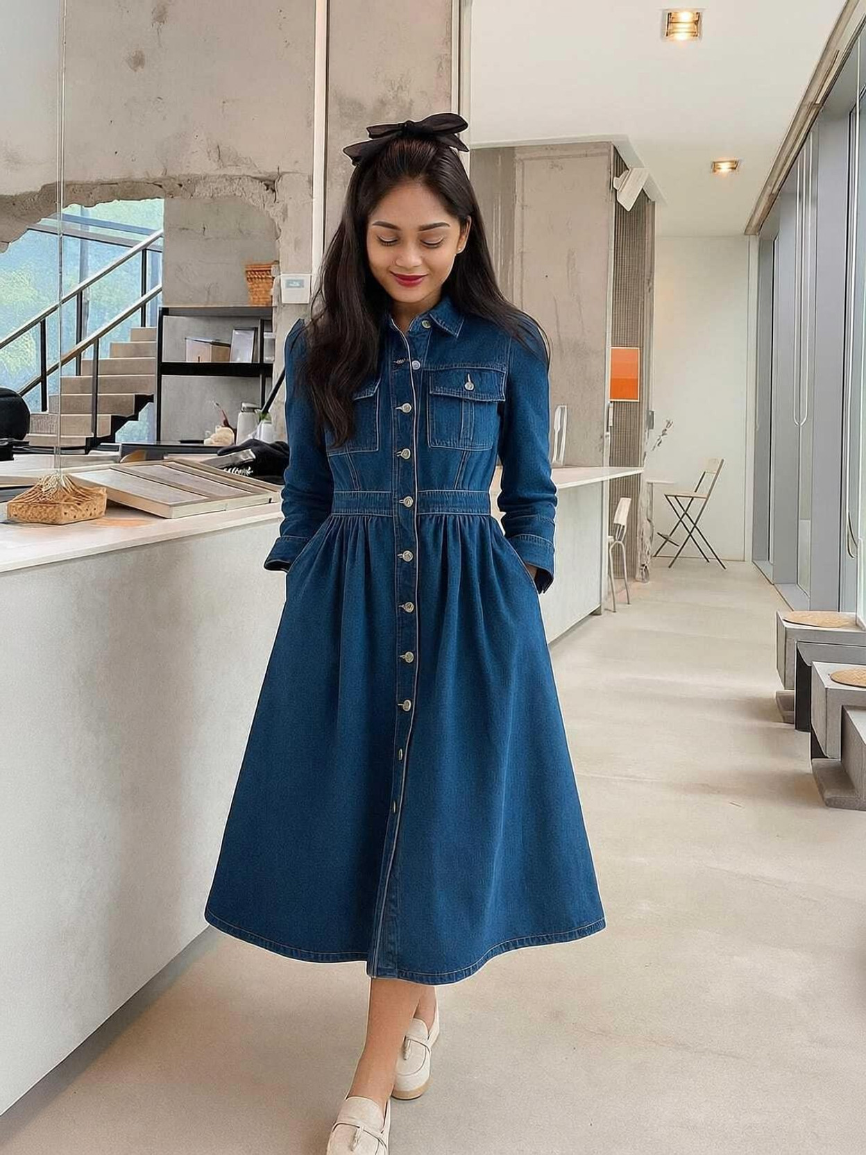 Women Fit and Flare Blue Midi/Calf Length Dress