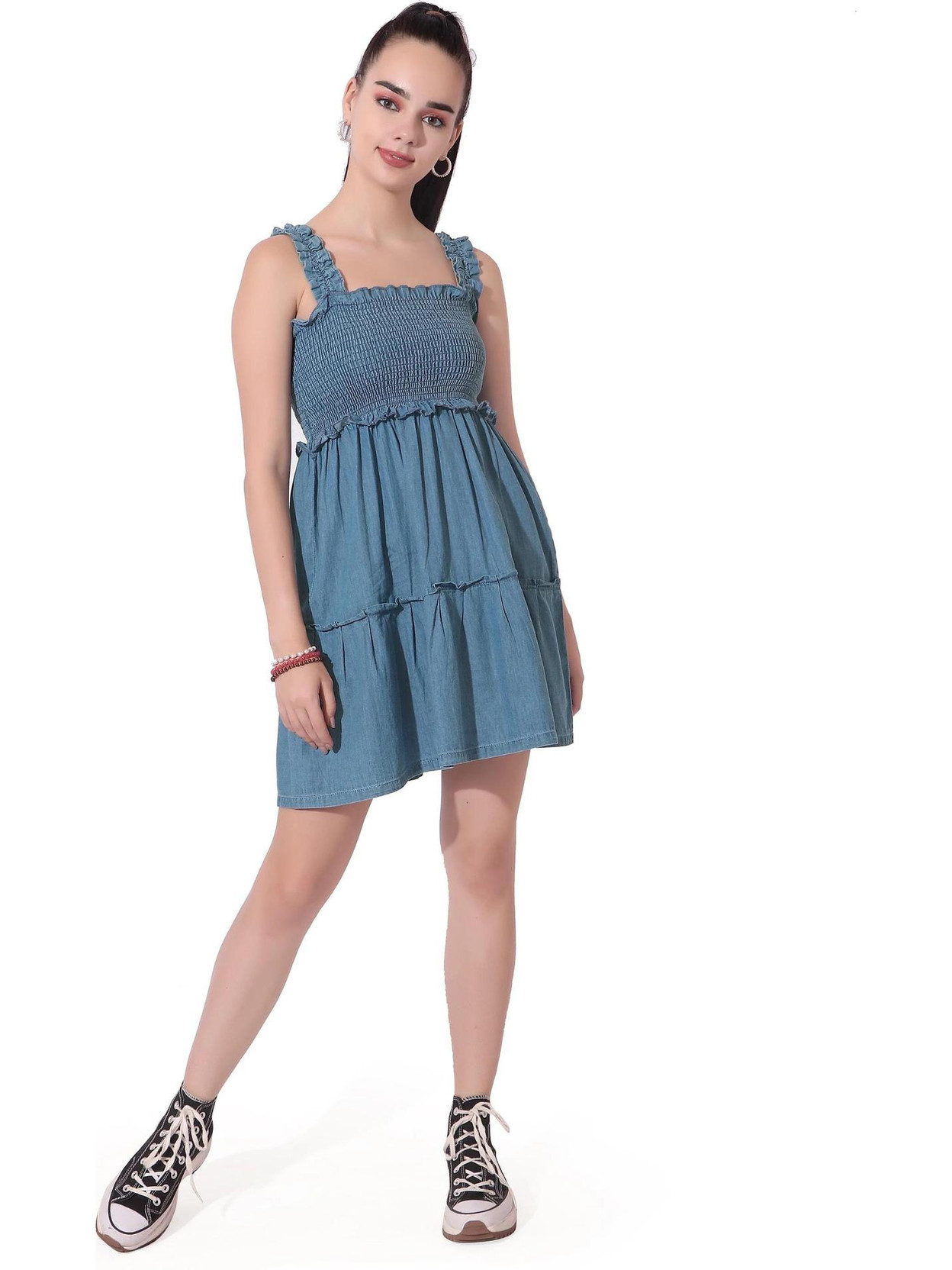 Women A-line Blue Above Knee/Mid Thigh Length Dress