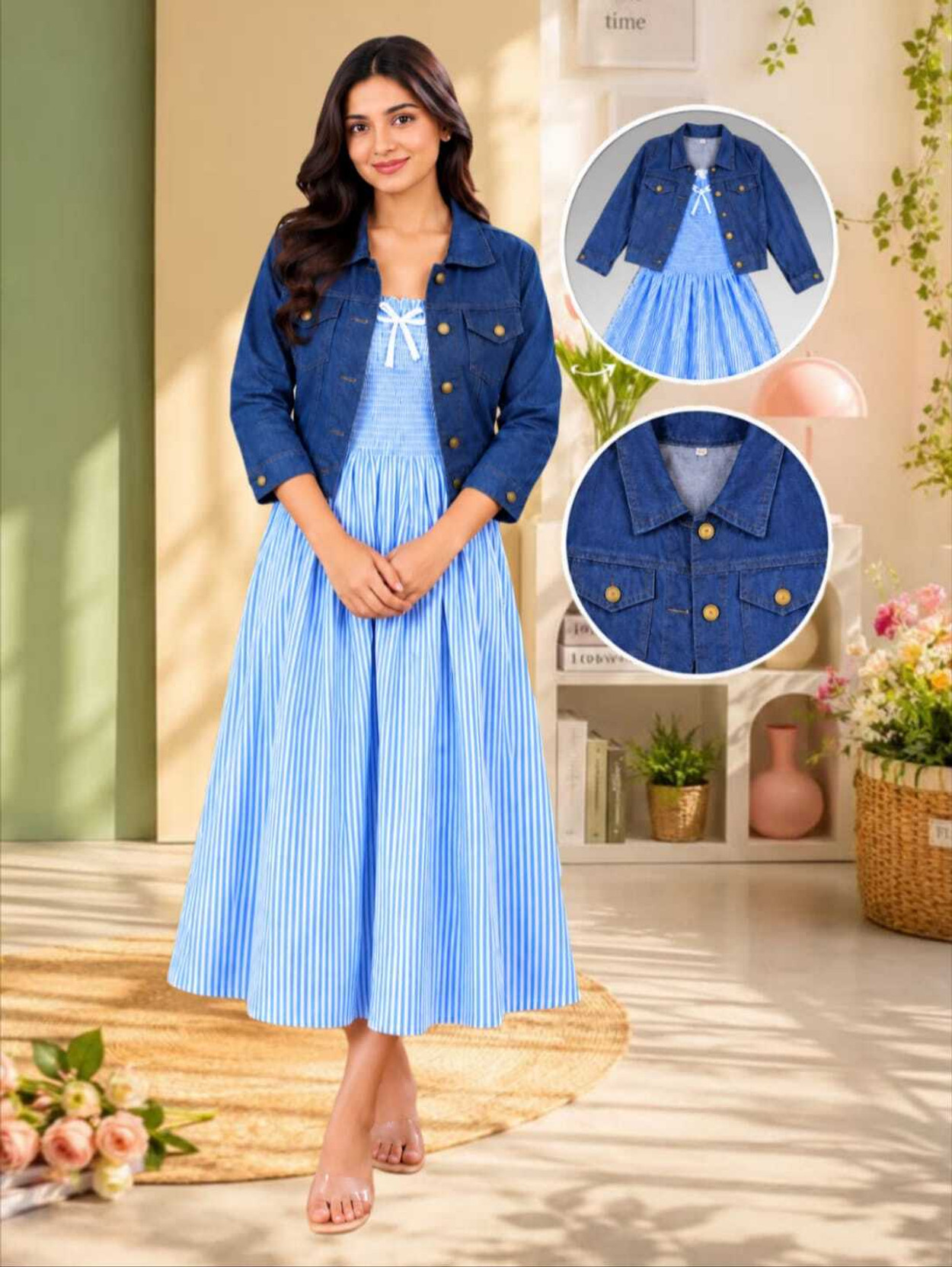 Women A-line Blue Midi/Calf Length Dress