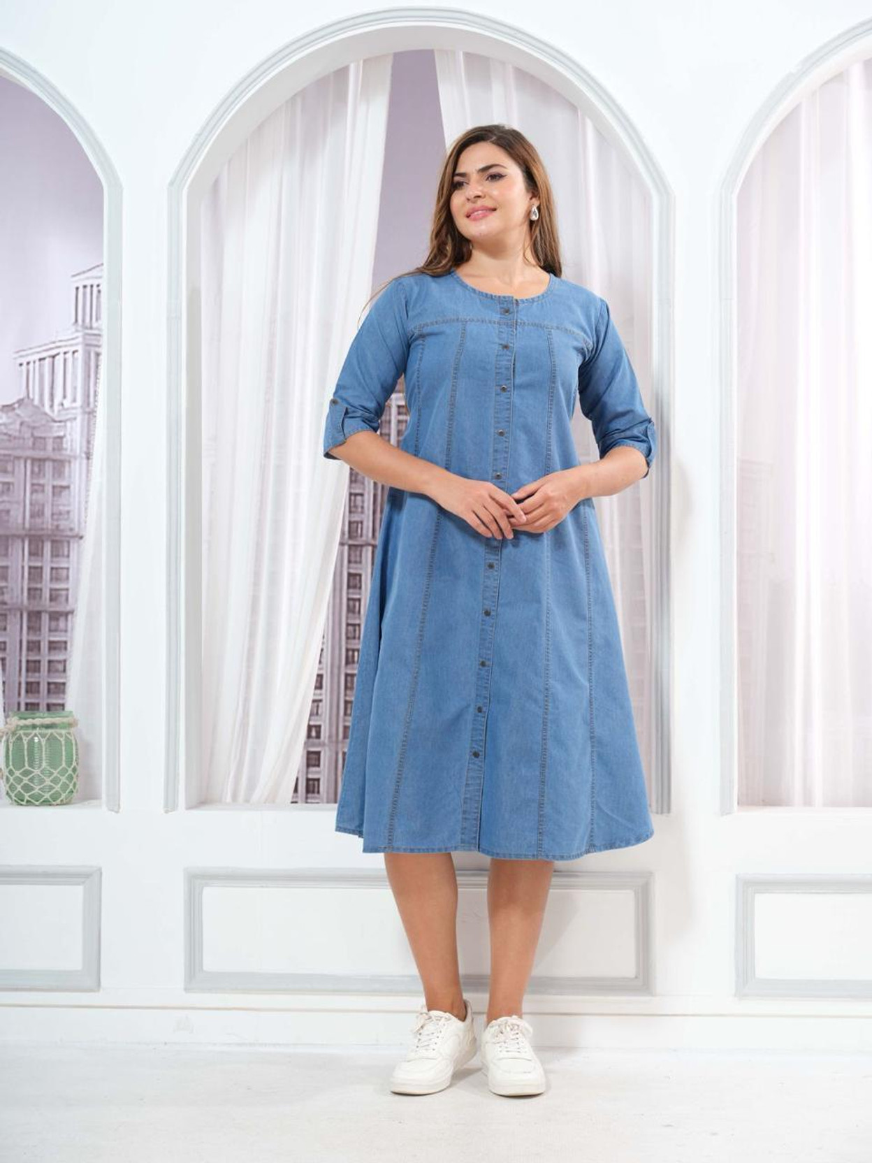 Women Fit and Flare Blue Ankle Length Dress