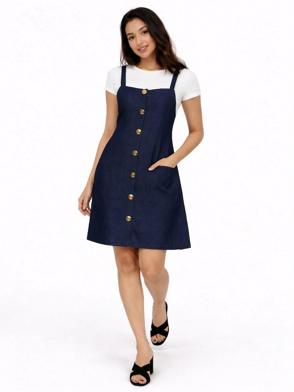 Women A-line Dark Blue Knee Length Dress