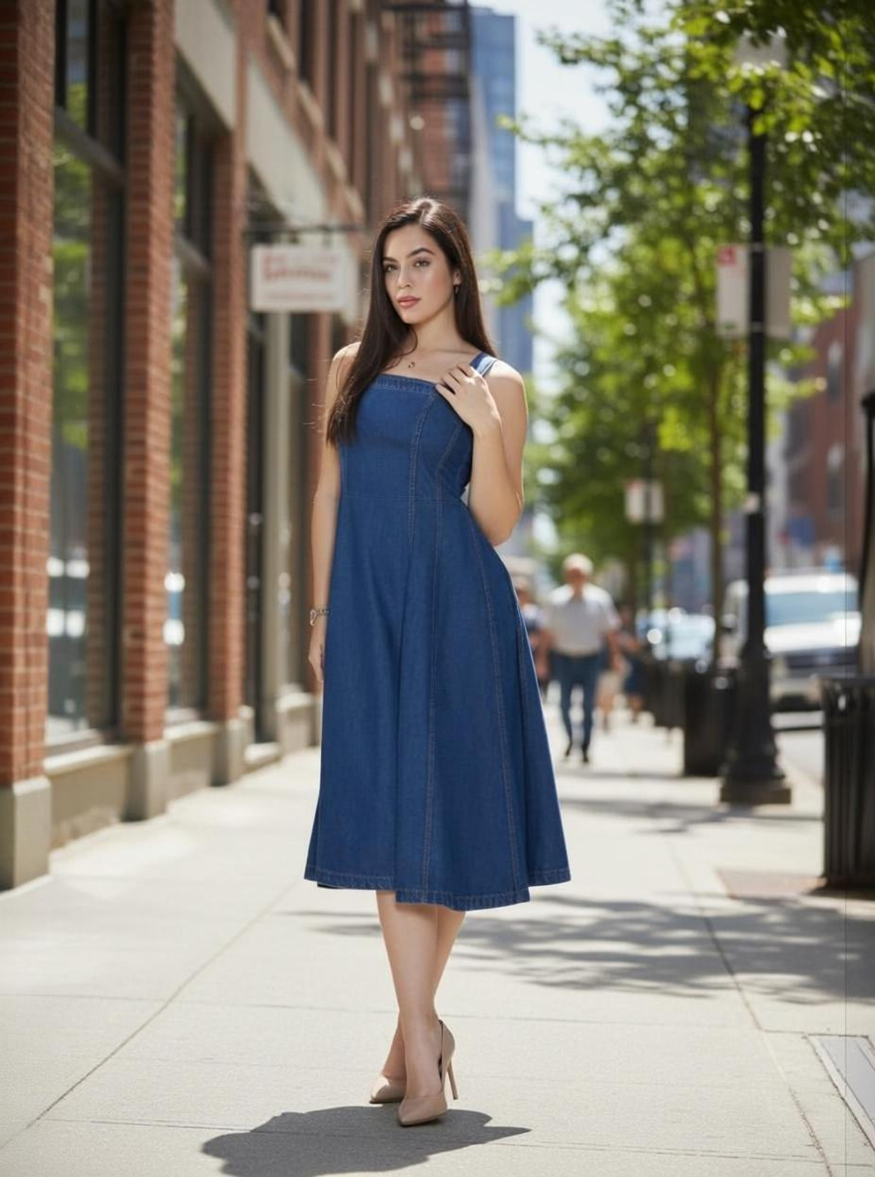 Women Fit and Flare Blue Knee Length Dress