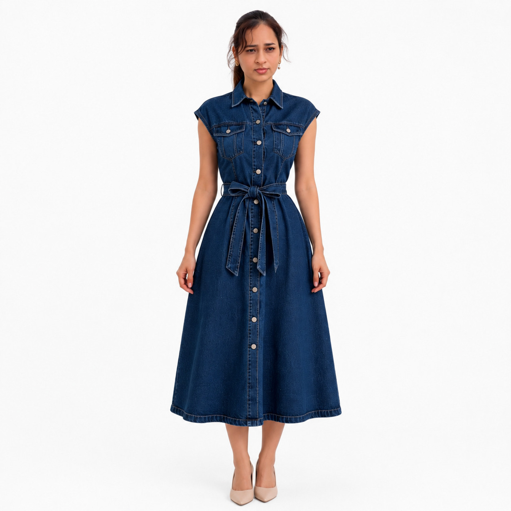 Women Shirt Blue Knee Length Dress