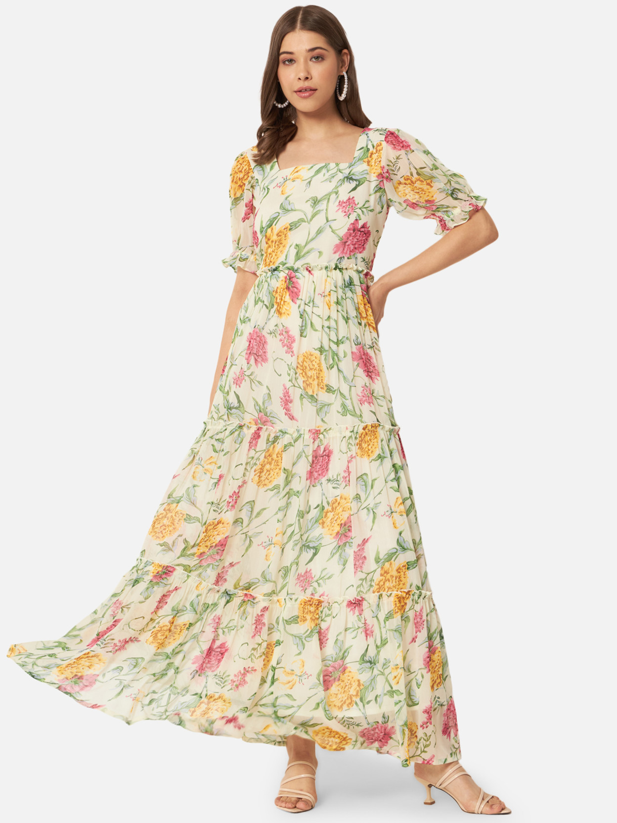 Women A-line Multicolor Maxi/Full Length Dress