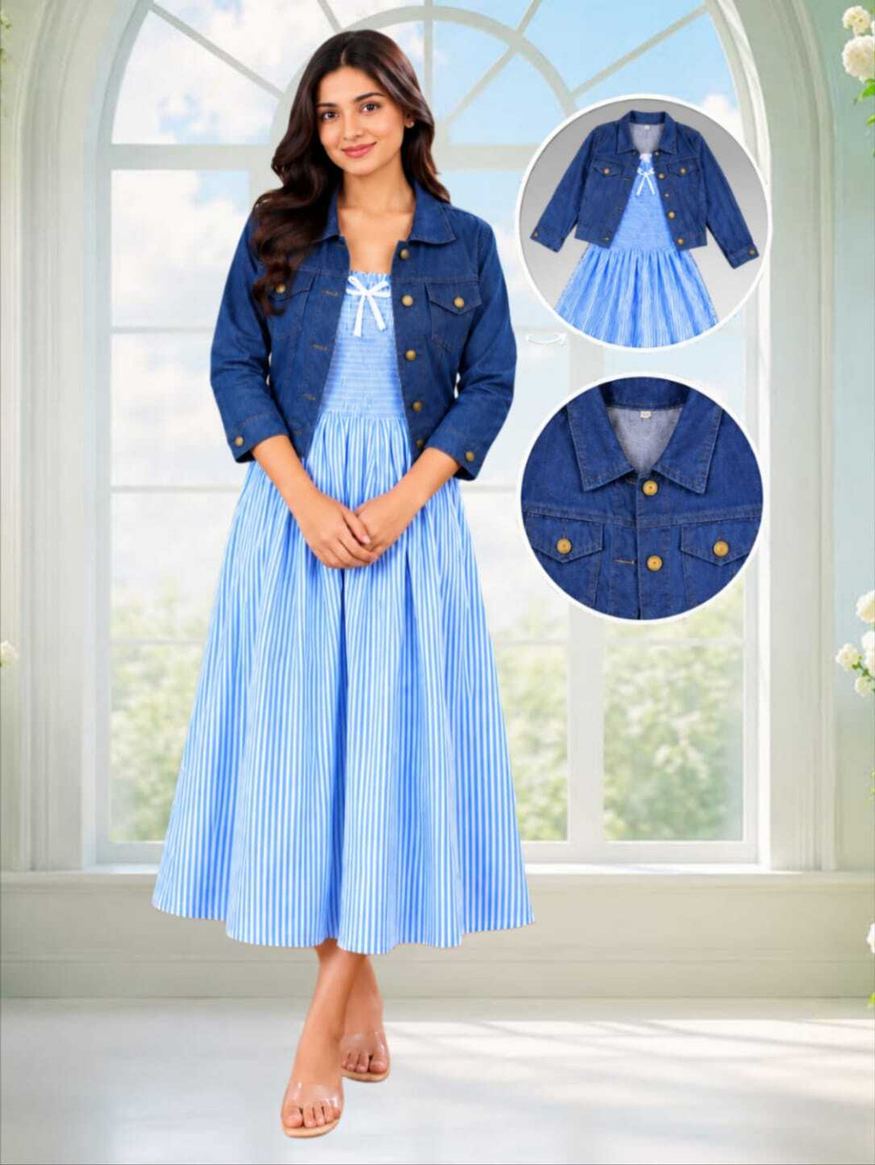 Women A-line Blue Midi/Calf Length Dress