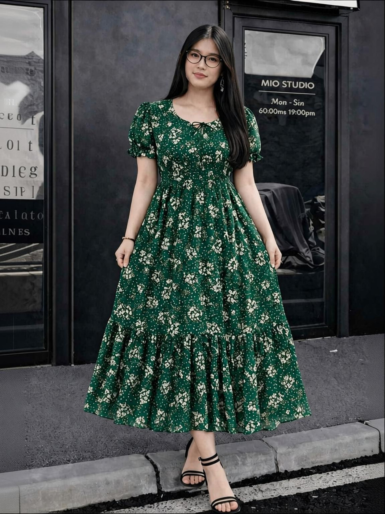 Women Fit and Flare Dark Green Midi/Calf Length Dress