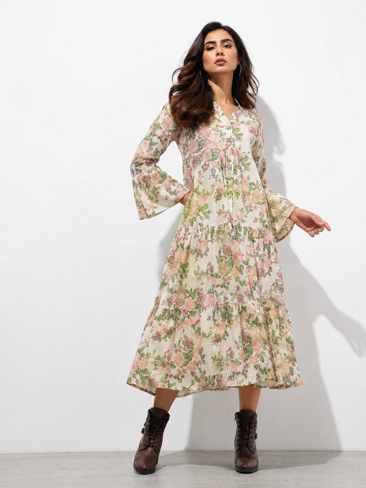 Women Tiered Multicolor Knee Length Dress