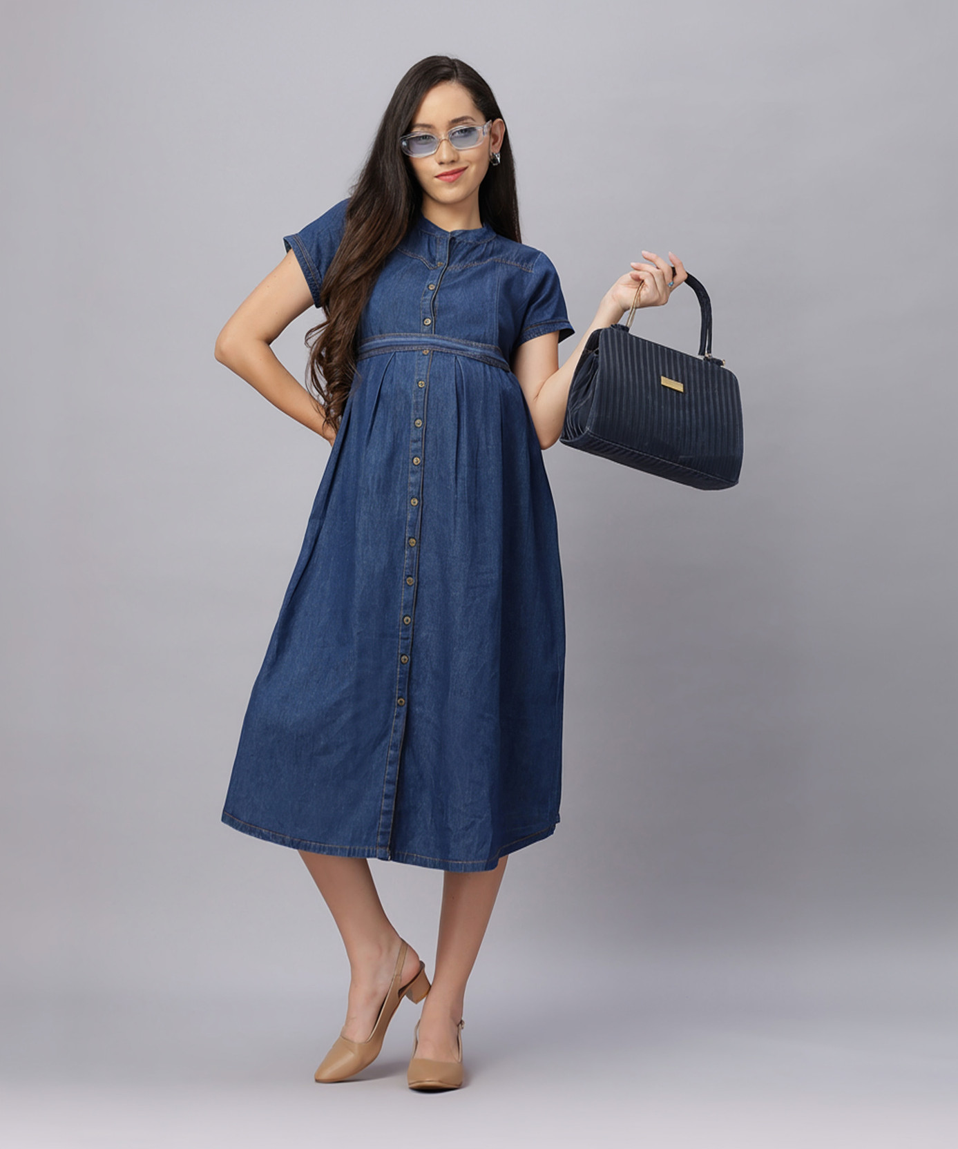 Women A-line Dark Blue Above Knee/Mid Thigh Length Dress