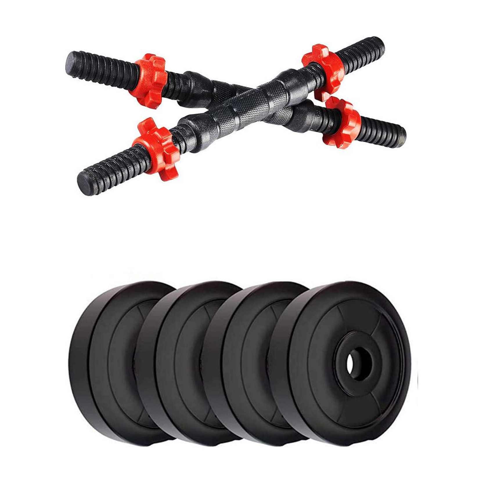 DreamFit PVC Adjustable Dumbbells Set with black dumbbell rods and 10kg PVC weight Adjustable Dumbbell