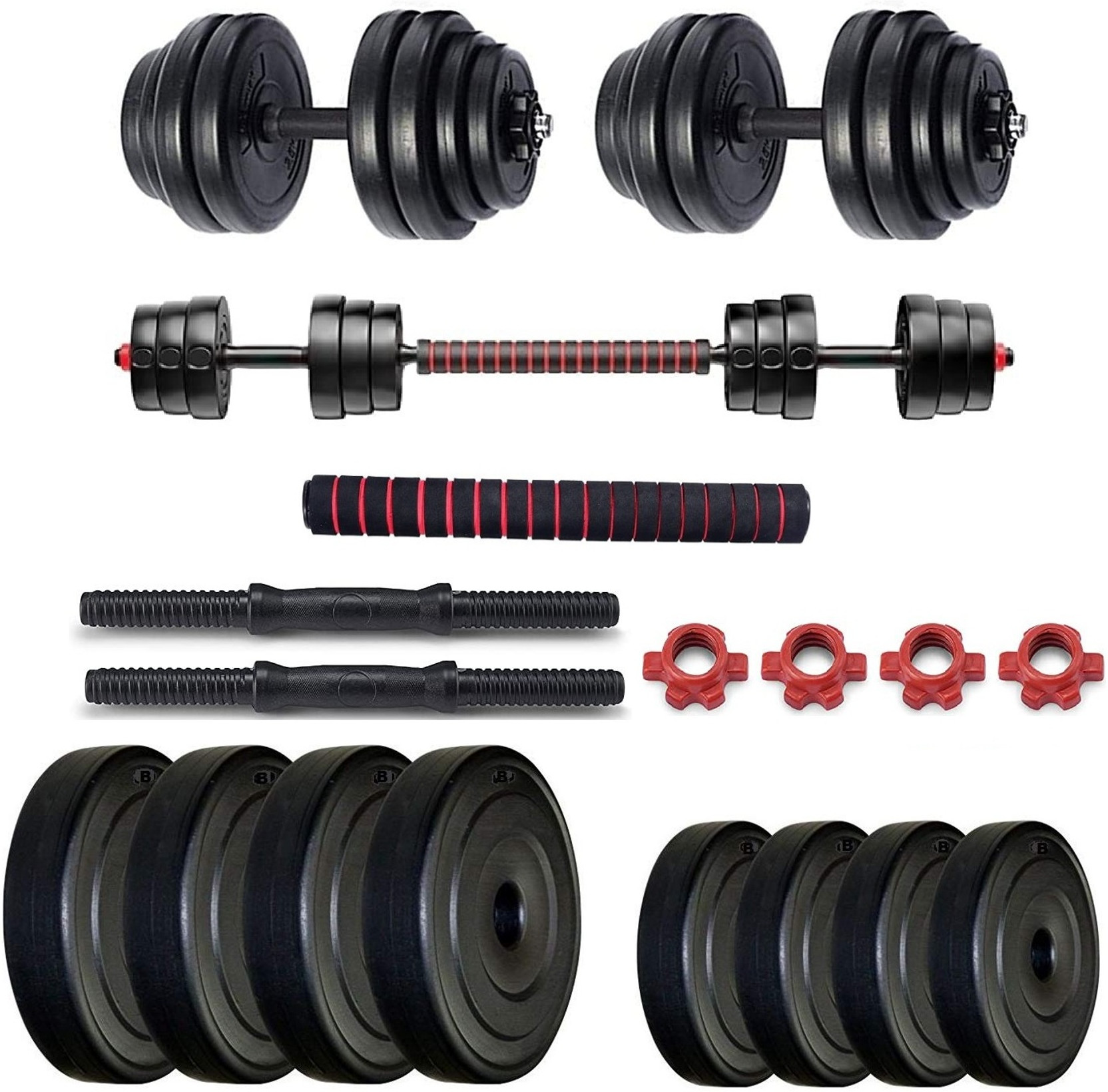 BodyFit Weight Plates (3kgx4,2kgx4) Exercise Gym Dumbbell Set Home Gym,Extension Rod. Adjustable Dumbbell