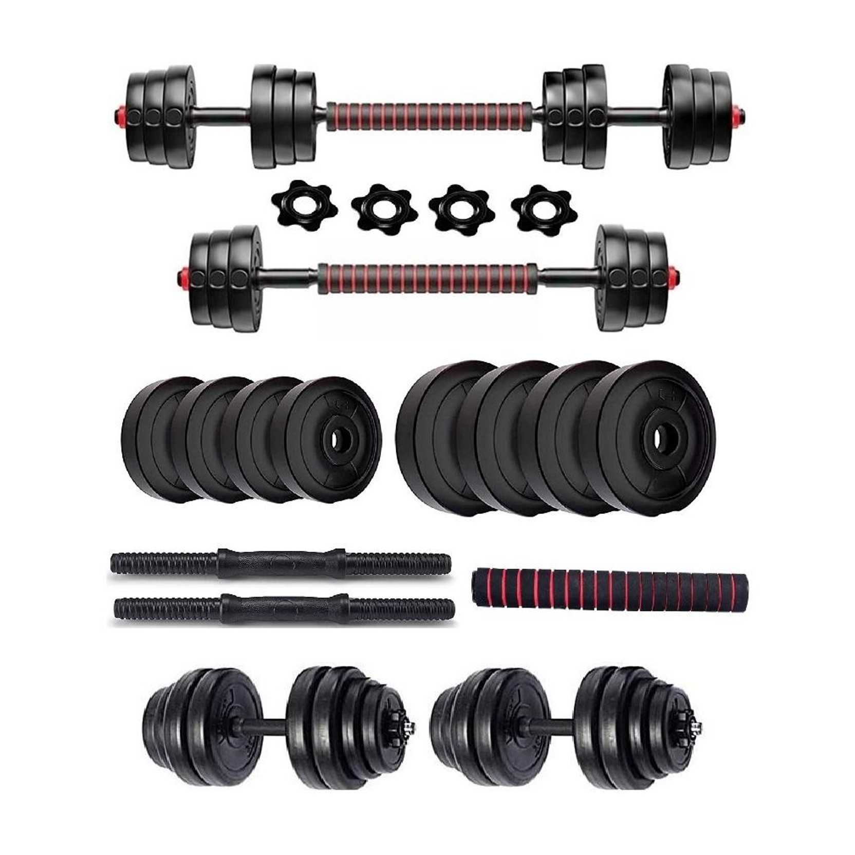 BodyFit Gym Weight Plates+3in1 Extension-Convertor Rod,Dumbbell Rods Pair, Exercise Set Adjustable Dumbbell