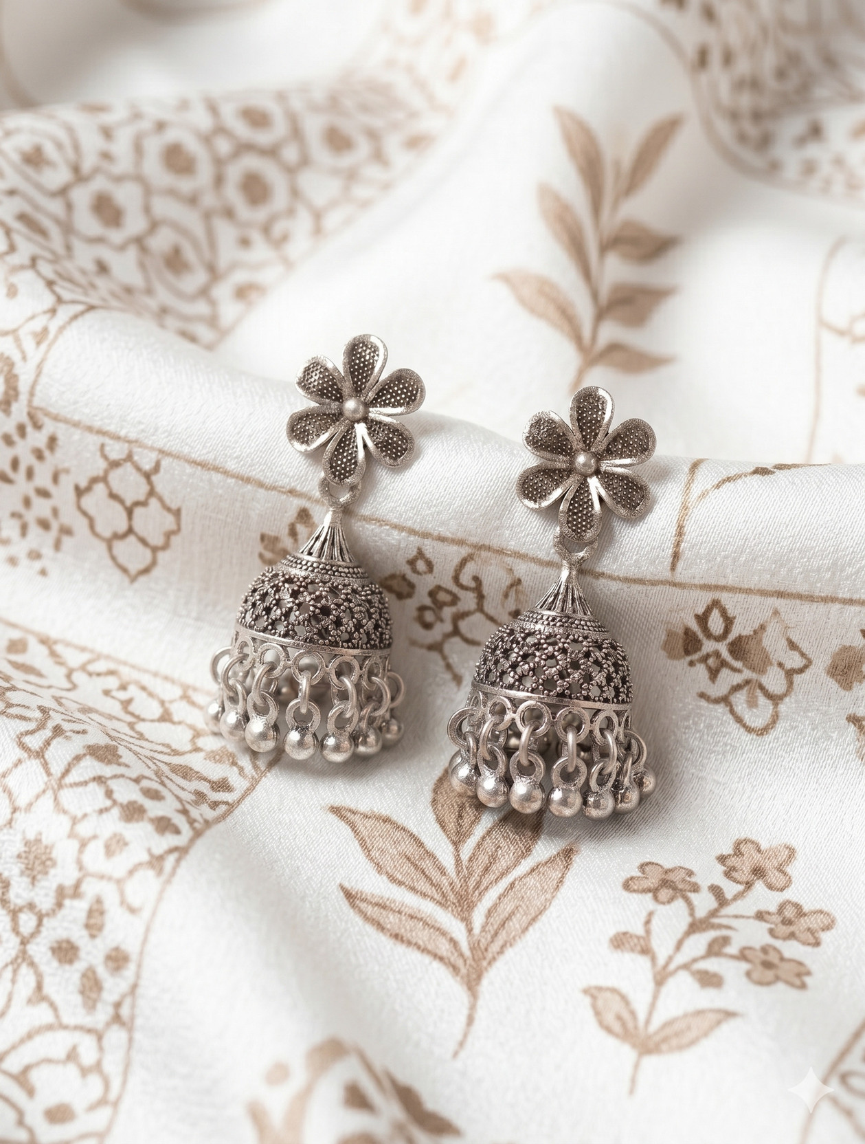 Oxidized Silver Floral Jhumka Earrings for Women | Traditional Ethnic Silver Jhumki Earring, Drops & Danglers