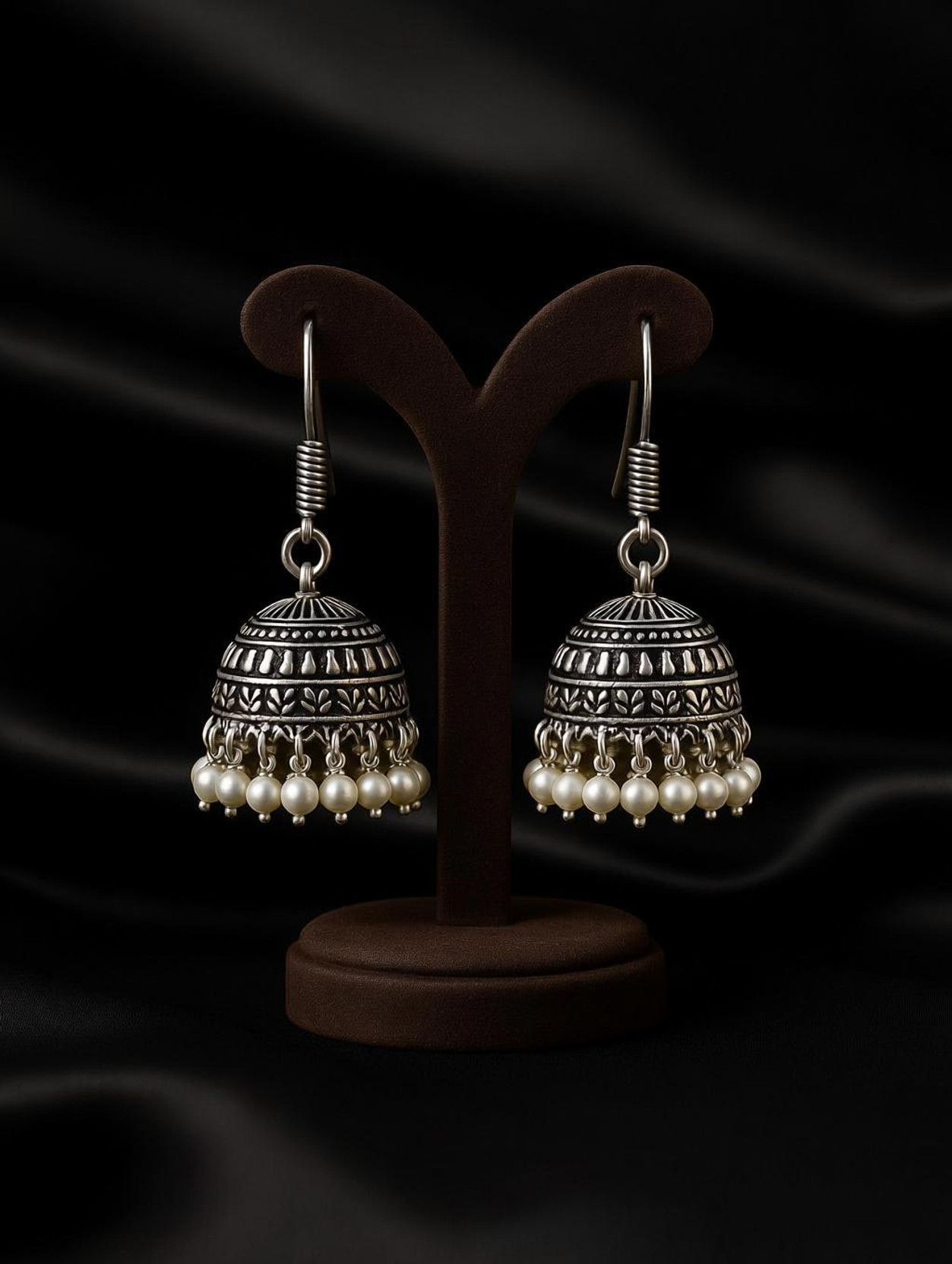 German Silver Jhumki Afghani Oxidised Jhumka Pearl Drop Earrings Pearl German Silver Jhumki Earring