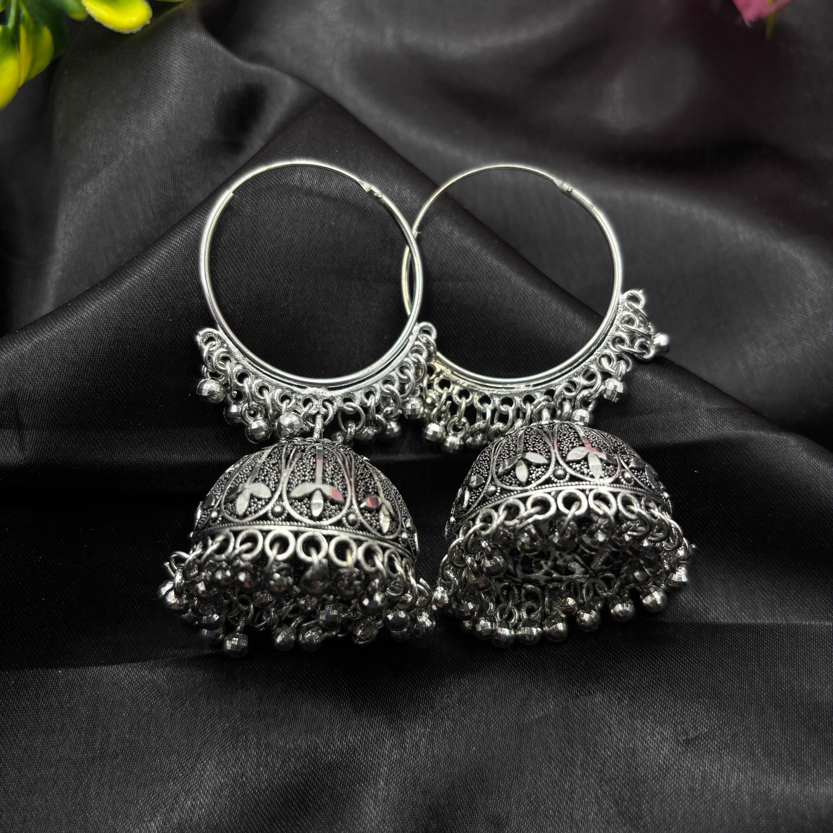 Oxidized Silver Bali Jhumka Earring Alloy Jhumki Earring