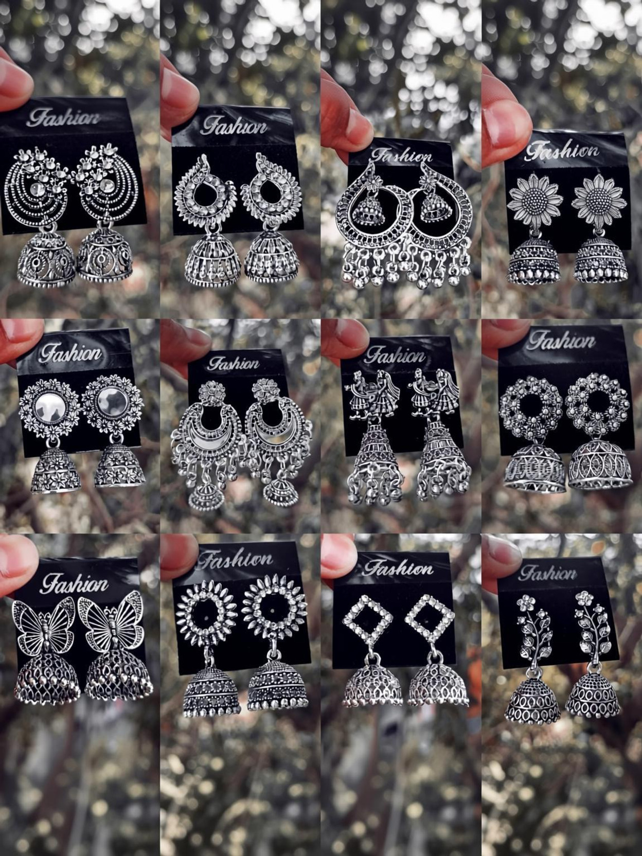 (Combo Of 12) Oxidised Silver Jhumka Earrings Combo Set for women Cubic Zirconia Alloy Chandbali Earring, Drops & Danglers, Jhumki Earring, Stud Earring, Earring Set