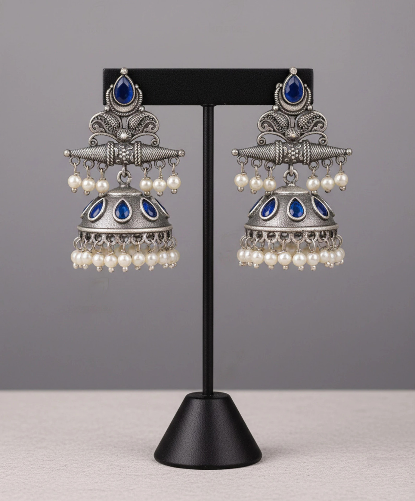 Oxidized Silver Plated Traditional Pearl Drop Jhumka Earrings for Women & Girls Alloy Jhumki Earring