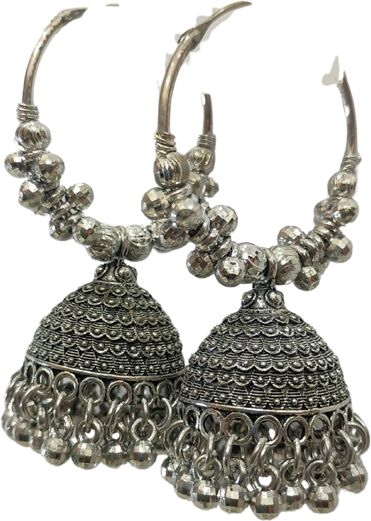 Antique Silver Plated Oxidised Dome Jhumka Earrings for Women & Girls Alloy Jhumki Earring, Earring Set