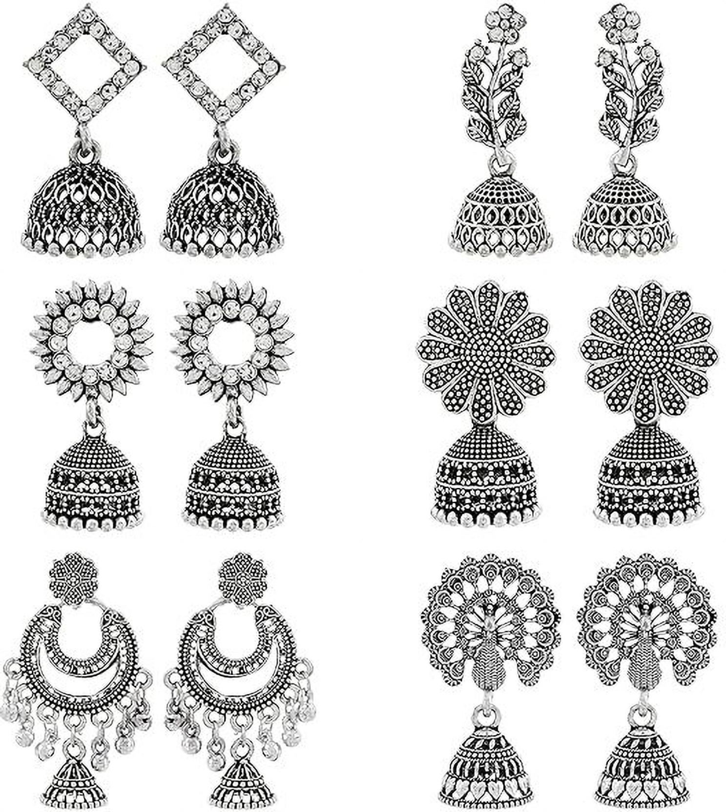 Oxidized Silver Jhumka Earrings Set for Women Traditional Ethnic Jewellery Alloy Jhumki Earring