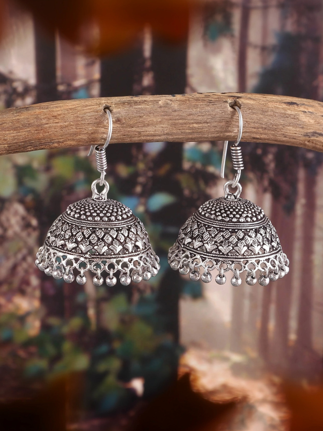 Bollywood German Silver Oxidized Hook drop jhumka Jhumki earrings for women & girls Alloy Jhumki Earring