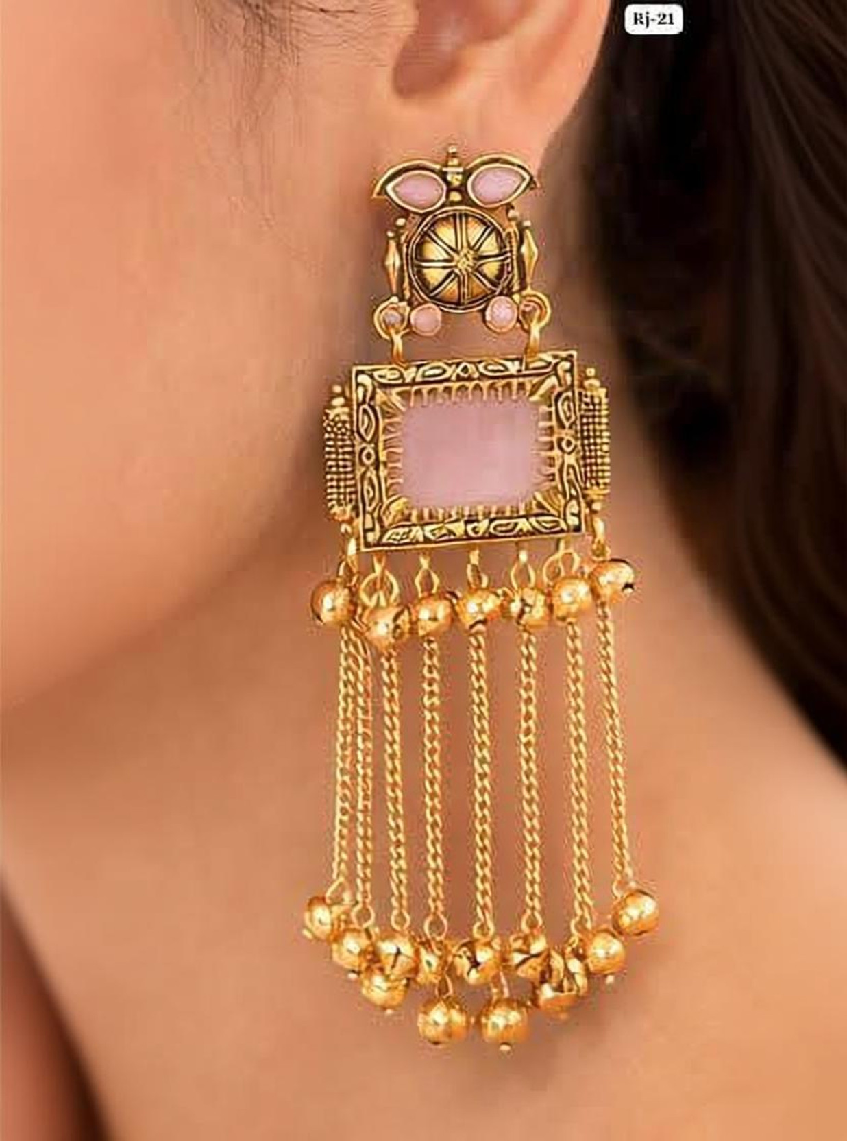 Pink square kashmiri earring Alloy Earring Set