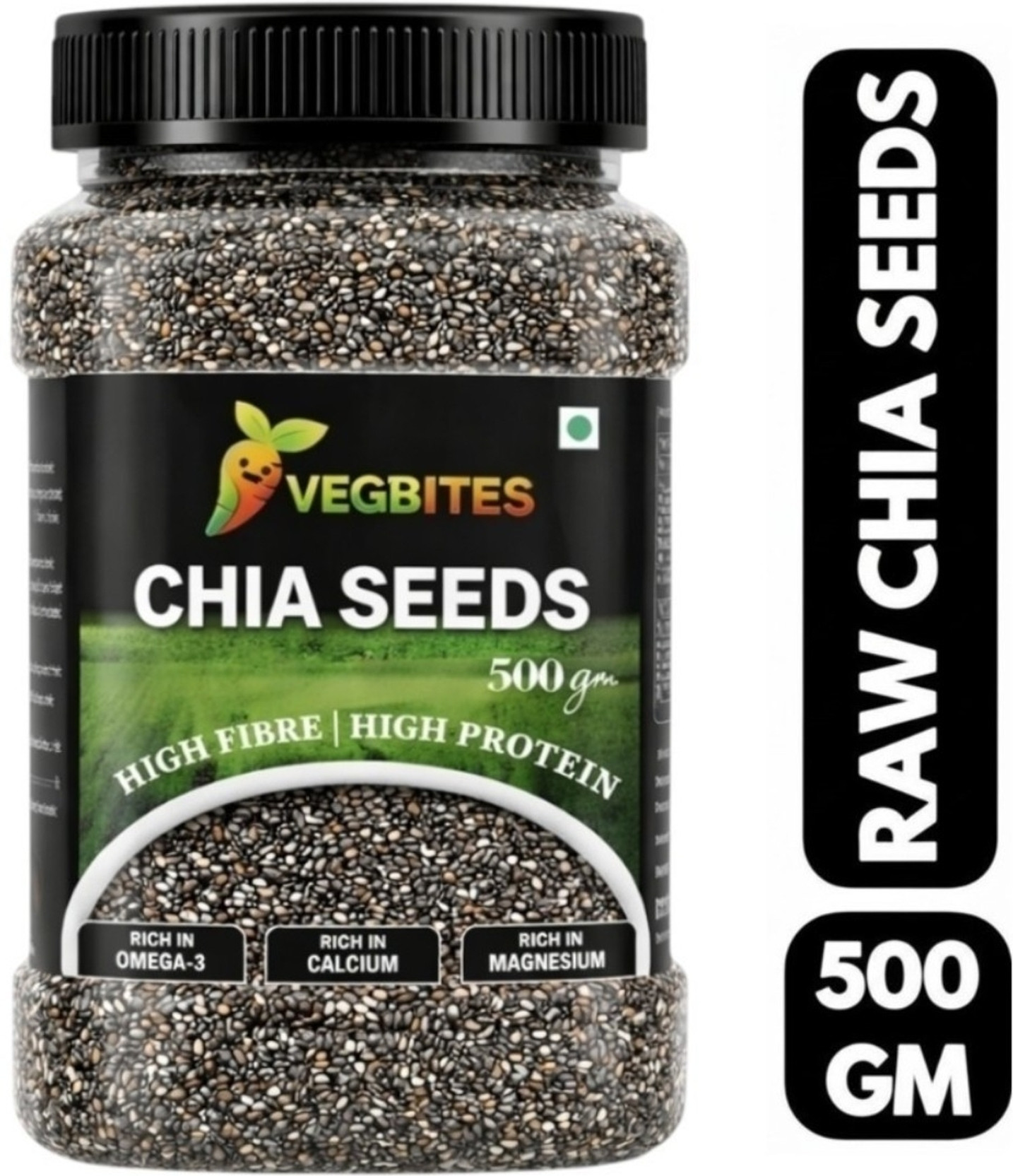 VEGBITE Chia Seeds 500gm Rich in Omega-3, Fiber, Antioxidants Supports Health & Wellness Chia Seeds