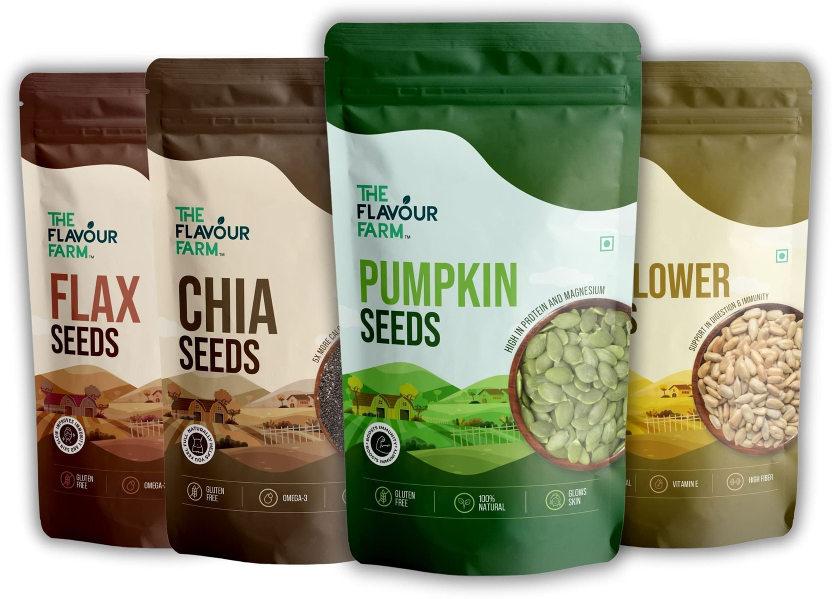 The Flavour Farm Natural Super Seeds Mix Flax, Chia, Sunflower & Pumpkin for Energy Boost Mixed Seeds