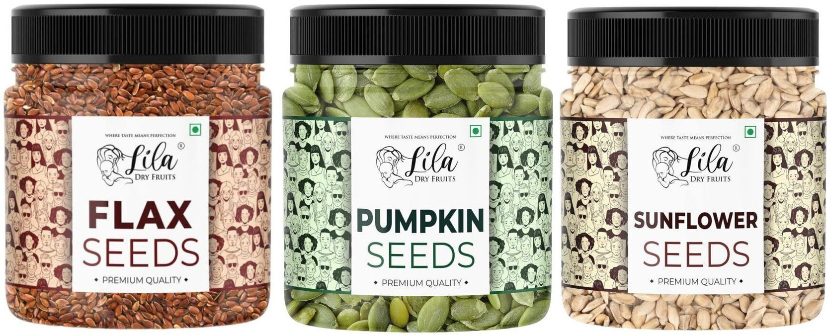 lila dry fruits Seeds Combo Pack Flax Seeds Pumpkin Seeds Sunflower Seeds (100 g x 3) Mixed Seeds